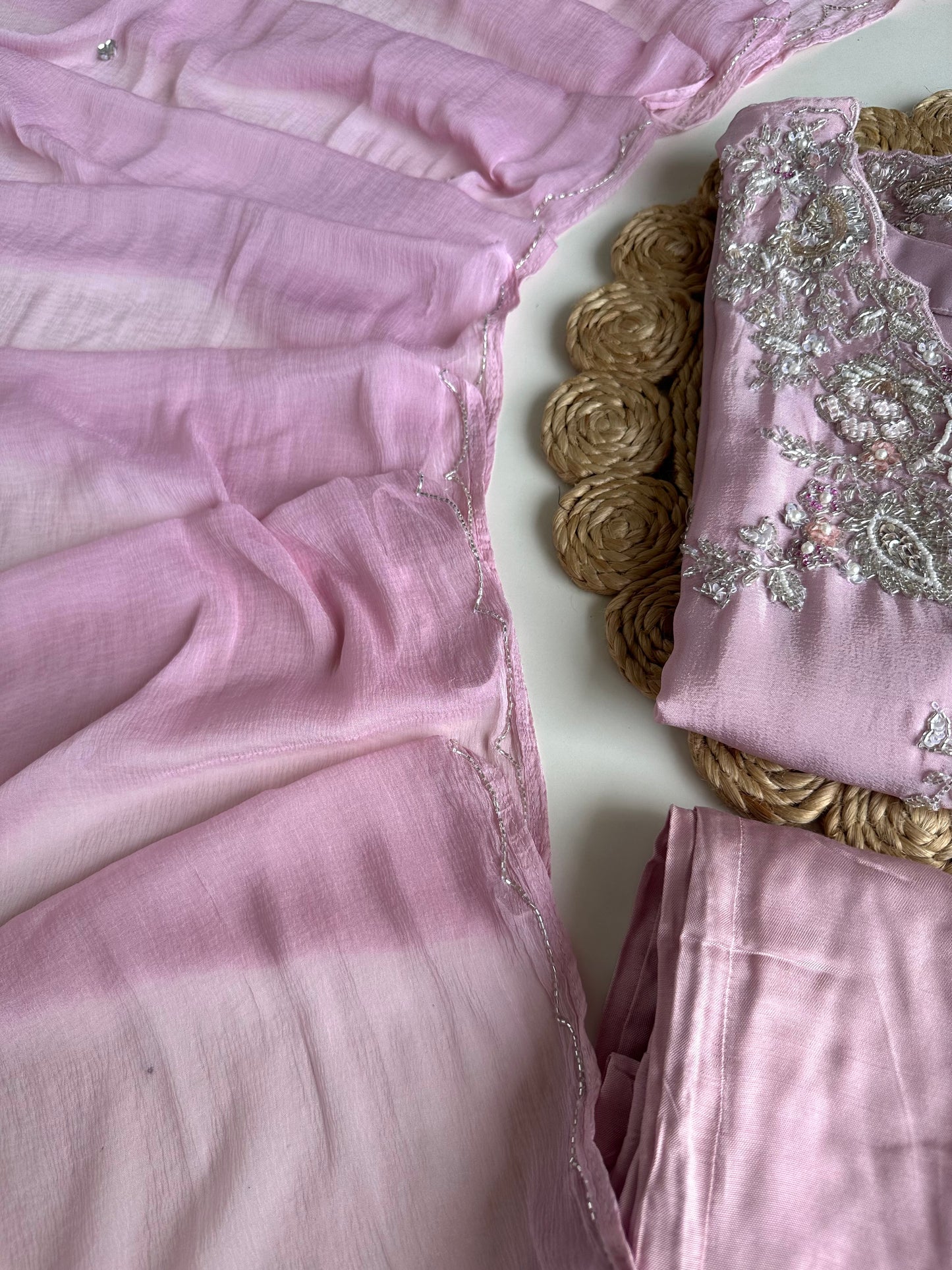K346 - Chinnon heavy handwork Kurti with palazzo and dupatta