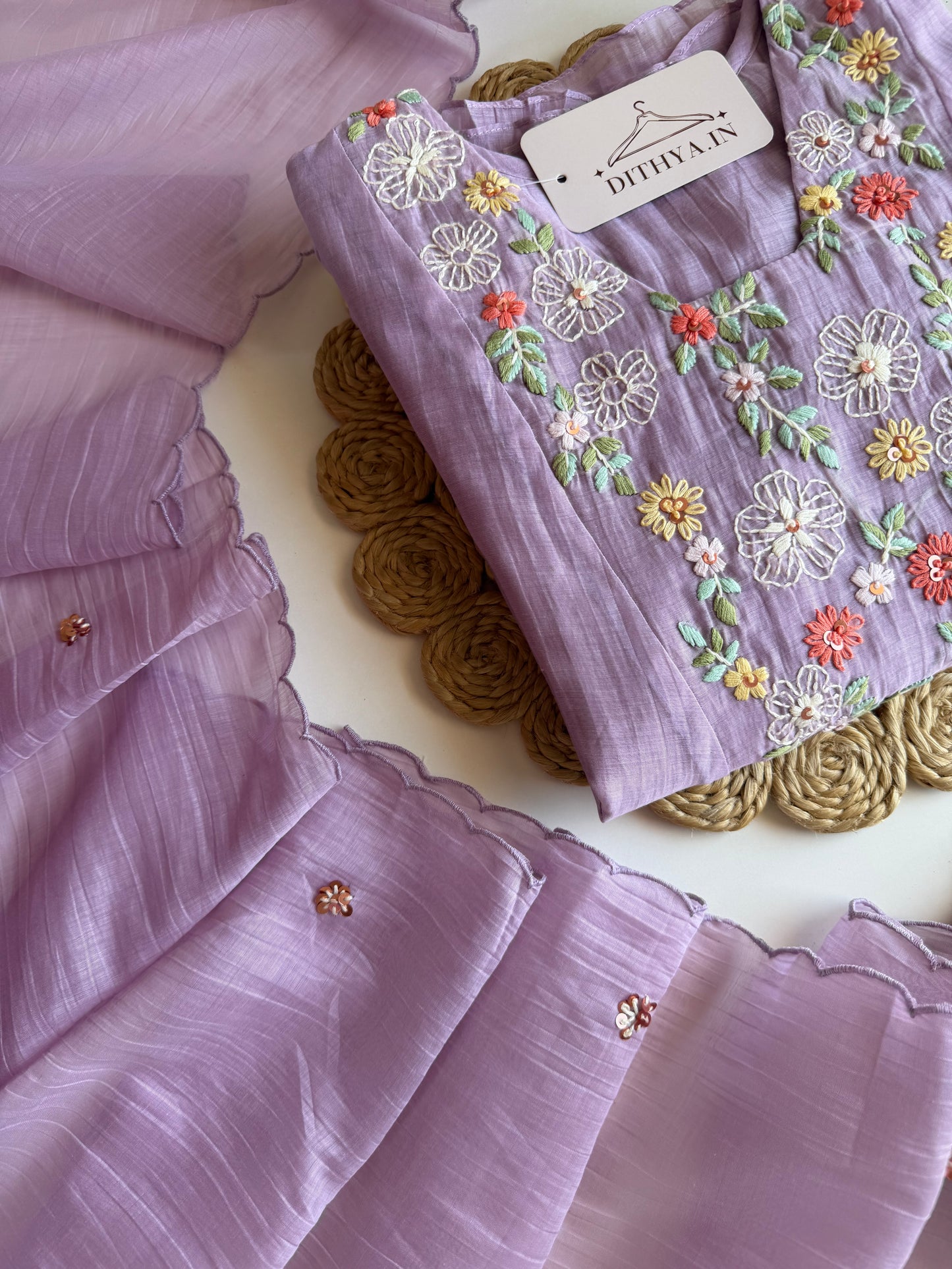 K336 - Mul chanderi embroidered Anarkali with pants and dupatta