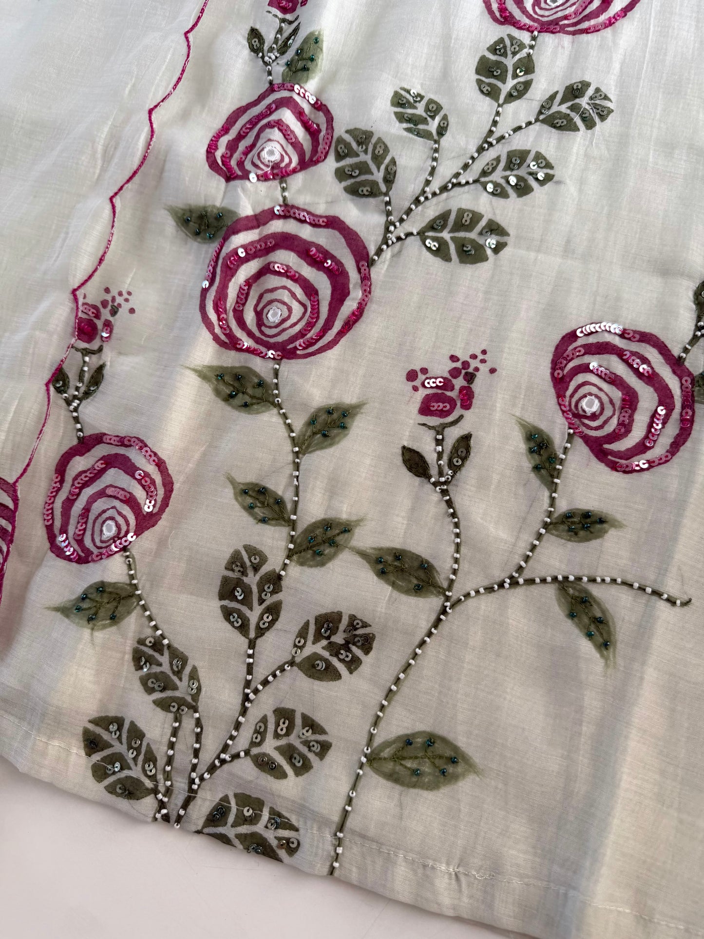 K280 - Mul chanderi handwork straight Kurti with pants and dupatta