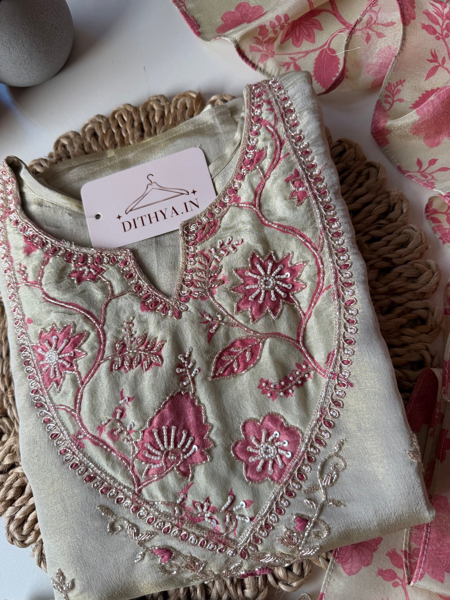 K590 - Tissue silk straight Kurti with pants and dupatta