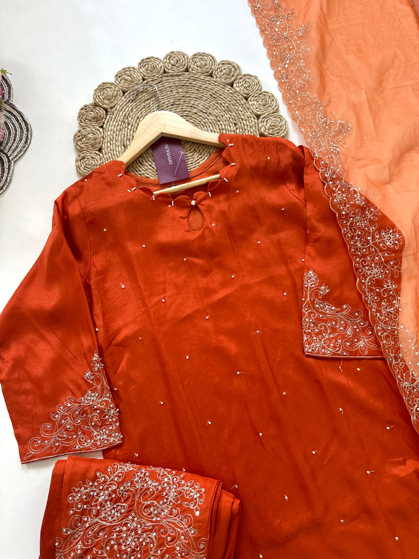 K297 - Russian silk Zari work Straight kurti with pants and dupatta in 2 colours.