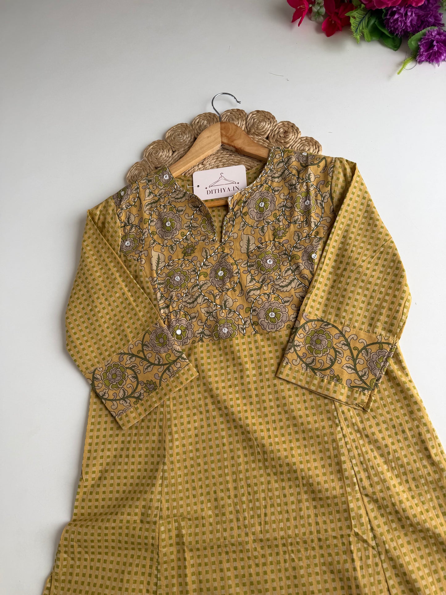 K087 - Mul cotton embroidered Aline Kurti with pants