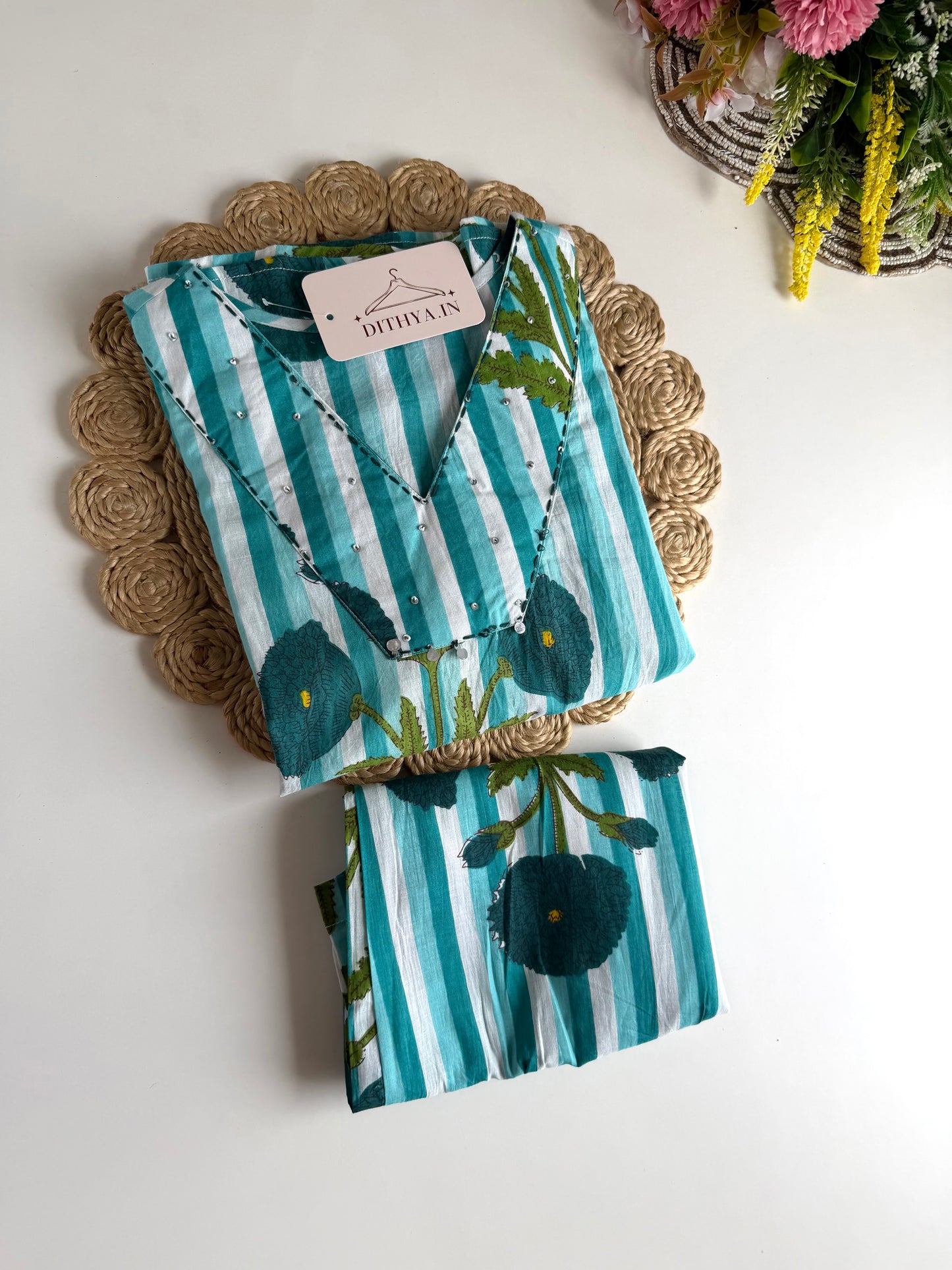 K669 - Mul cotton Printed Aline Kurti with pants