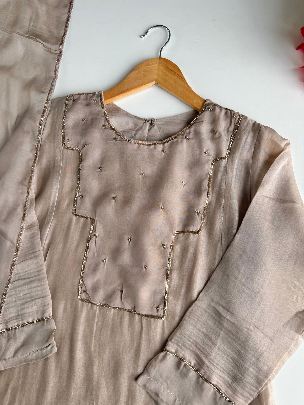 K704 - Mul chanderi pita work aline Kurti with pants and dupatta