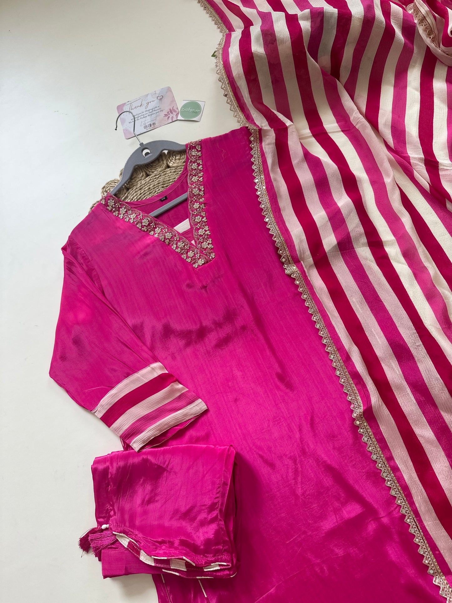 K340 - Pure crepe silk Aline Kurti with pants and chinnon dupatta