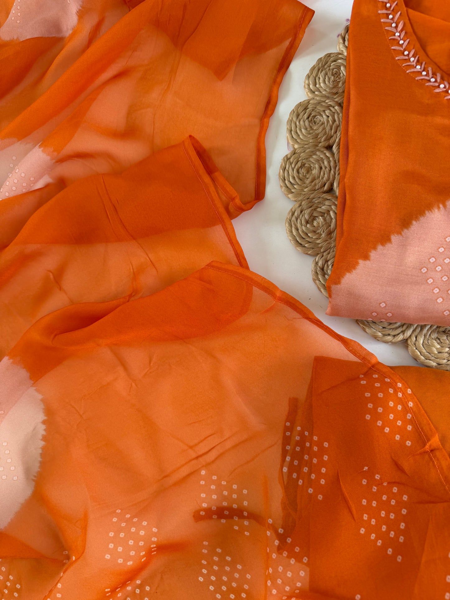 K599 - Muslin bandhini Aline Kurti with pants and dupatta