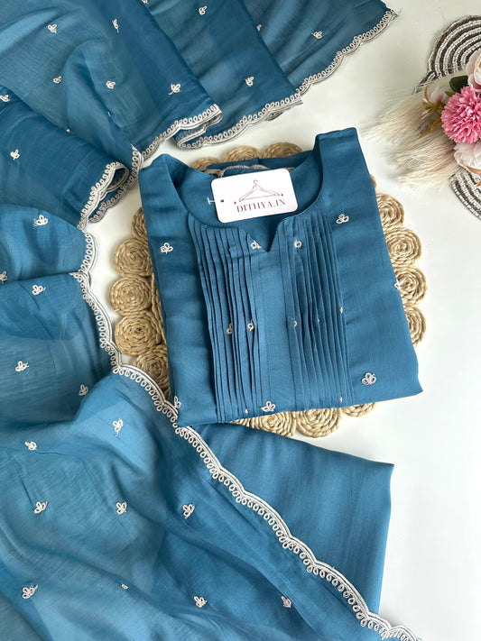 K487 - Mul Chanderi handwork Anarkali with pants and dupatta