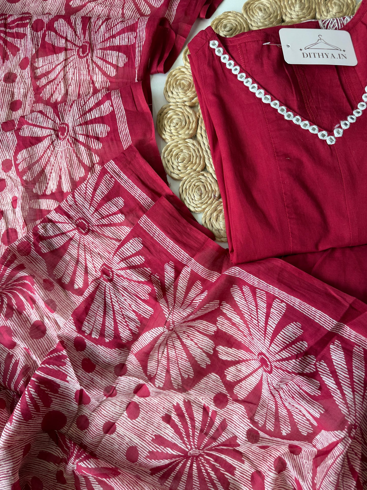 K634 - Mul cotton embroidered Anarkali with pants and dupatta