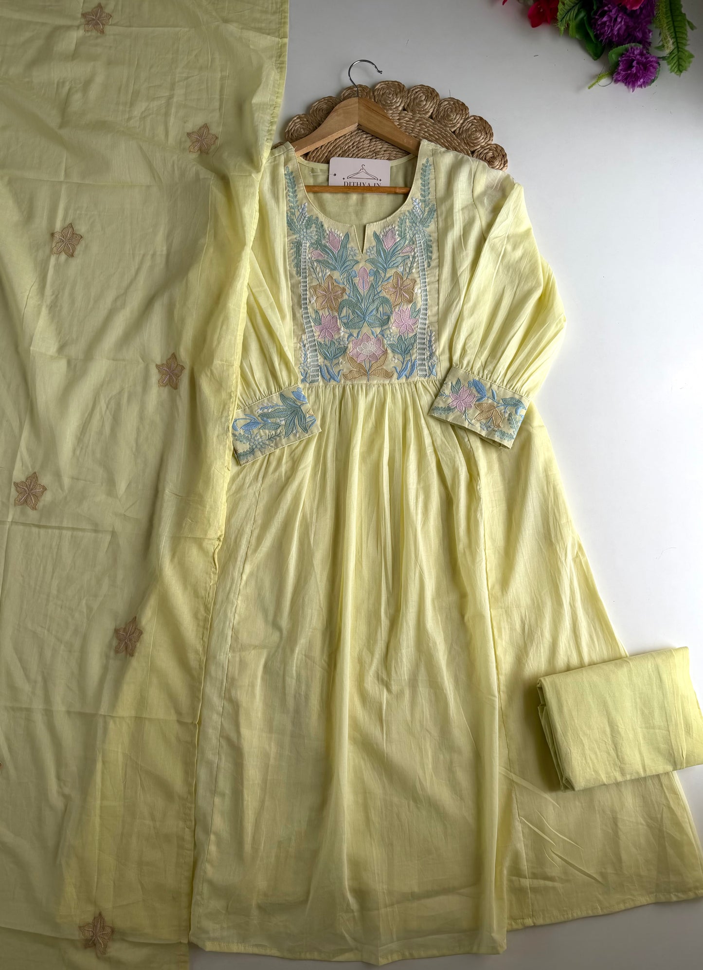 K562 - Mul cotton embroidered Anarkali with pants and dupatta