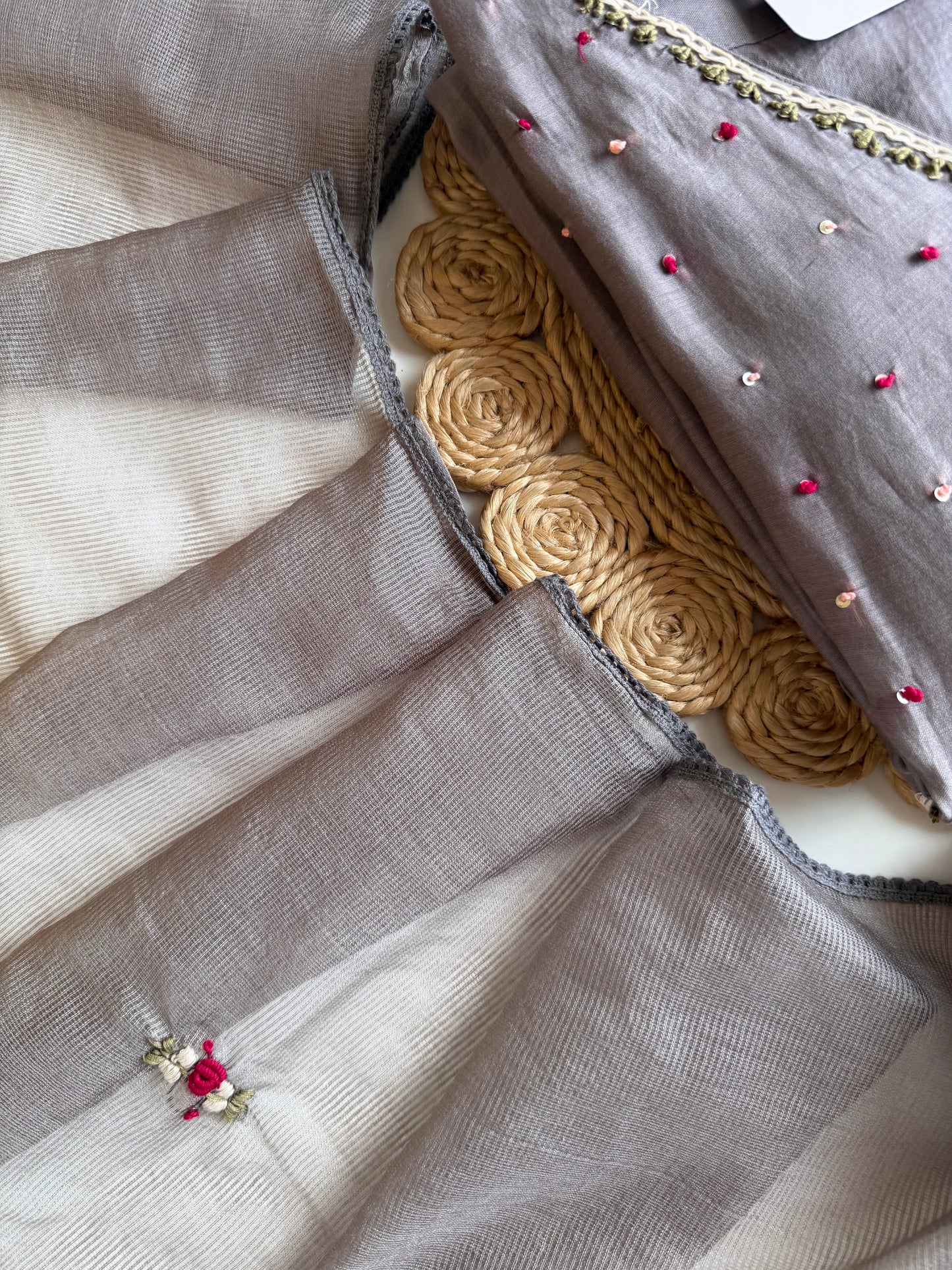 K562 - Mul chanderi embroidered Anarkali with pants and dupatta