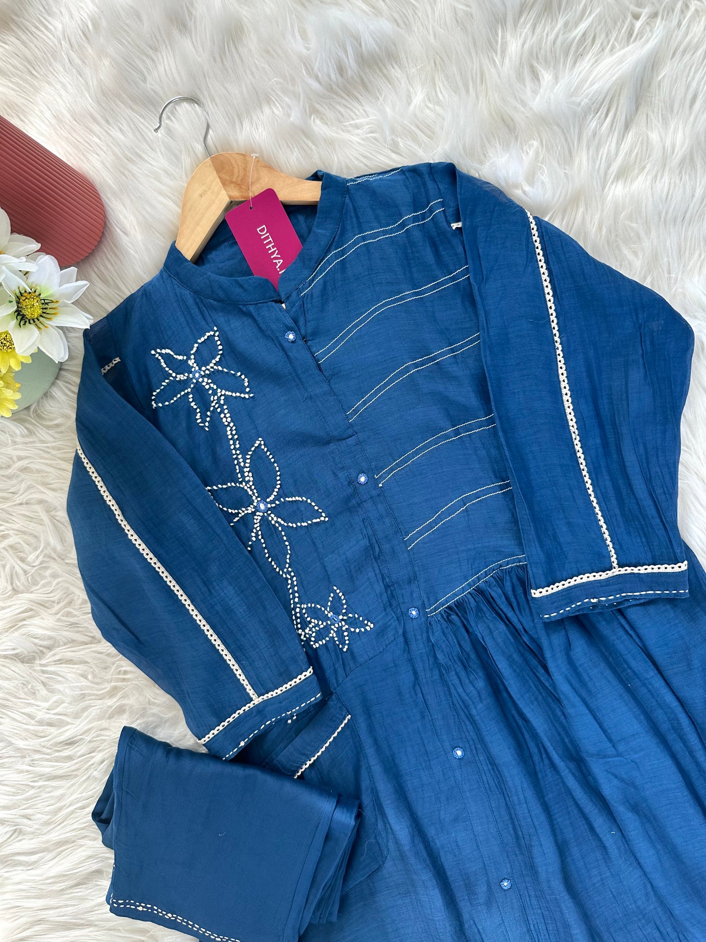 K373 - Mul Chanderi embroidered coord set in 2 colours