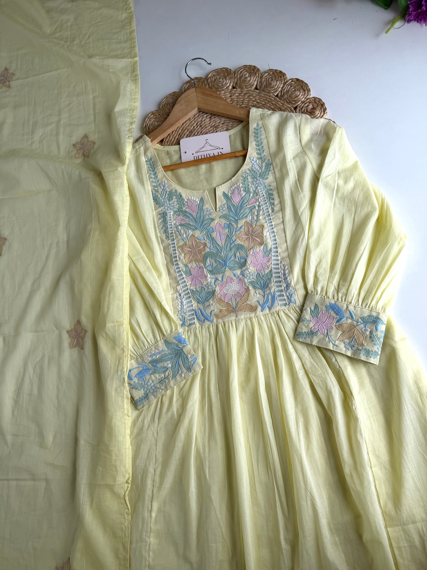 K562 - Mul cotton embroidered Anarkali with pants and dupatta