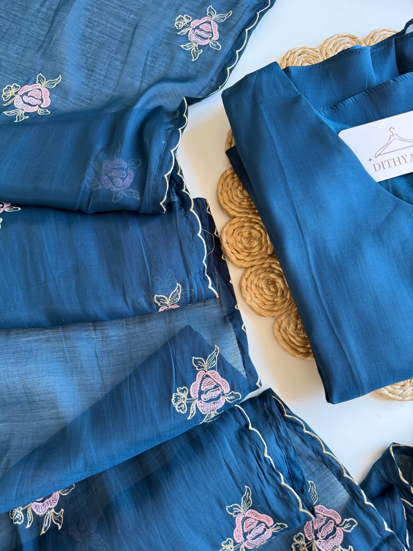 K582 - Surat Mul chanderi embroidered Aline Kurti with pants and dupatta