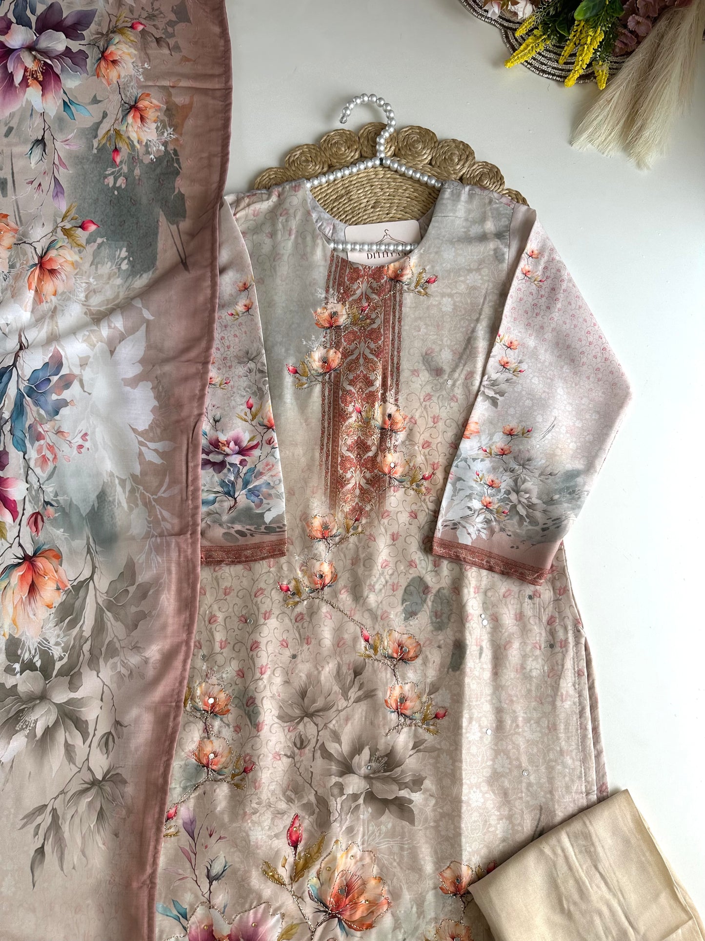 K493 - Rayon silk straight Kurti with pants and dupatta