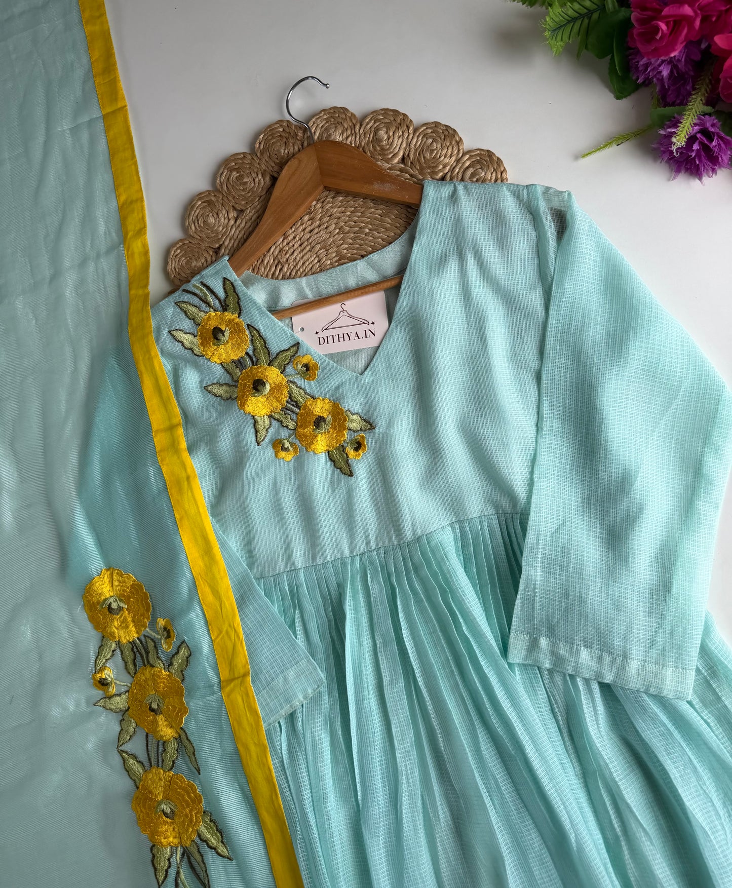 K245 - Kota doriya embroidered Anarkali with pants and dupatta