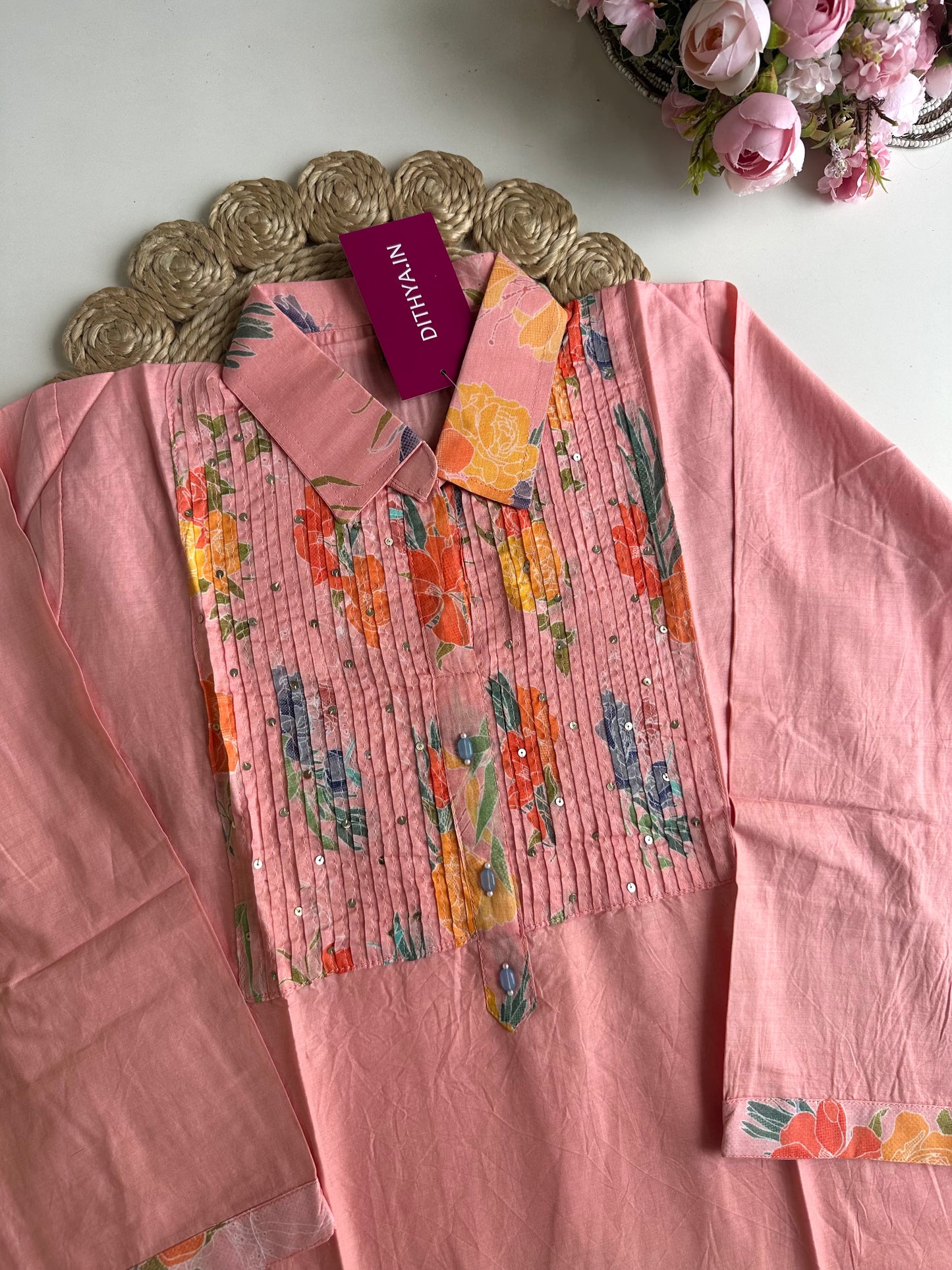K440-Cotton pintex floral coord set
