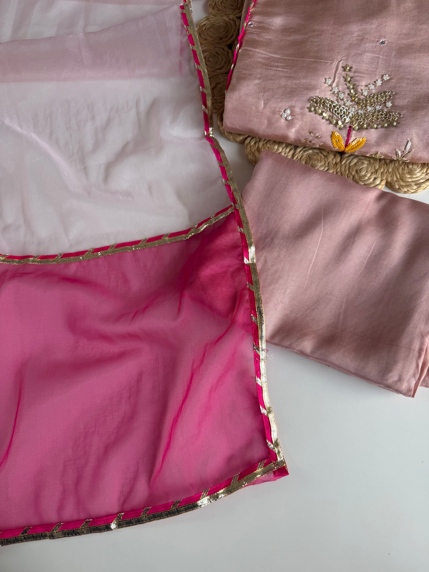 K655 - Tissue silk handwork Anarkali with pants and dupatta