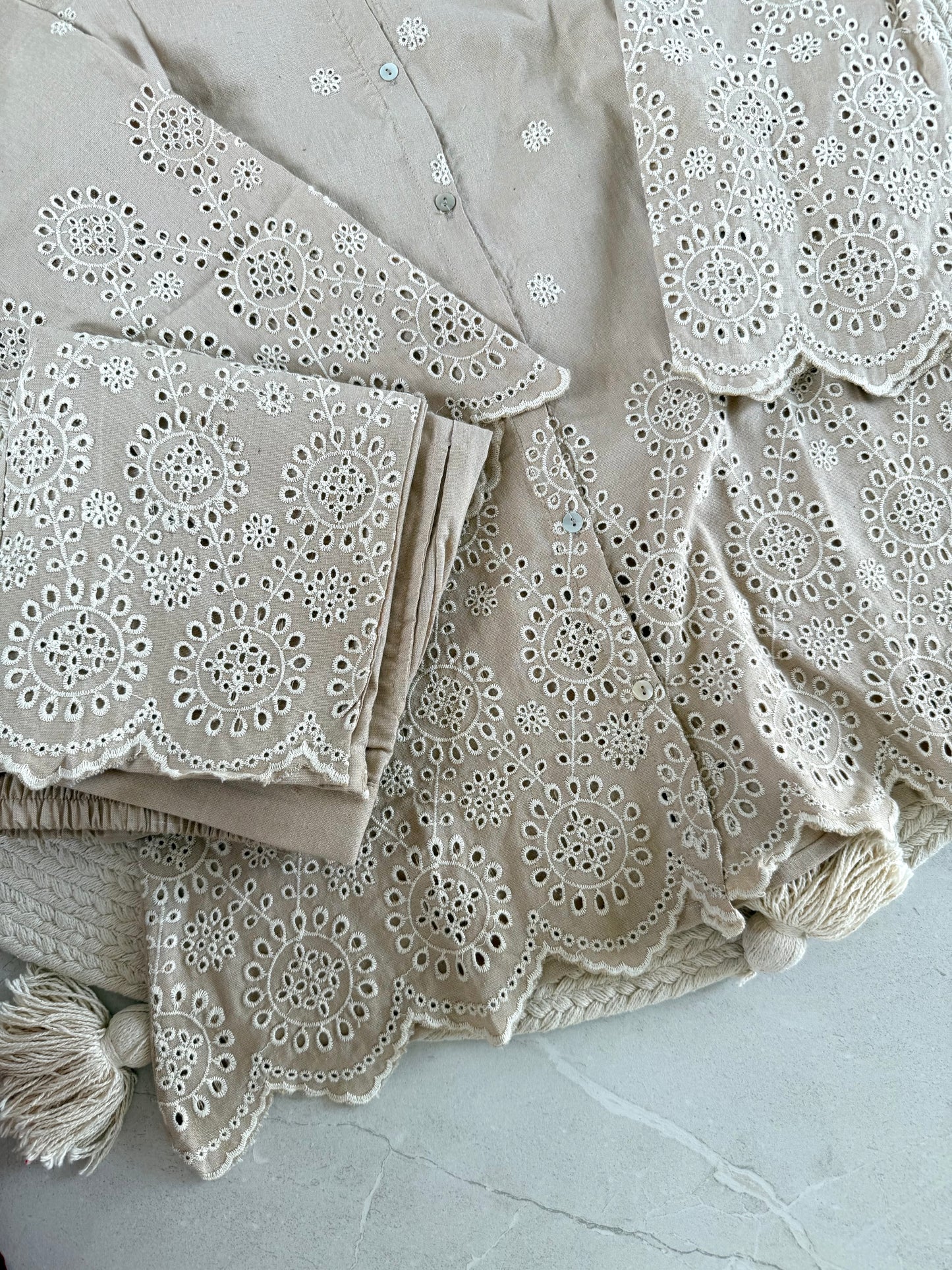 K047 - Linen cotton embroidered coord set