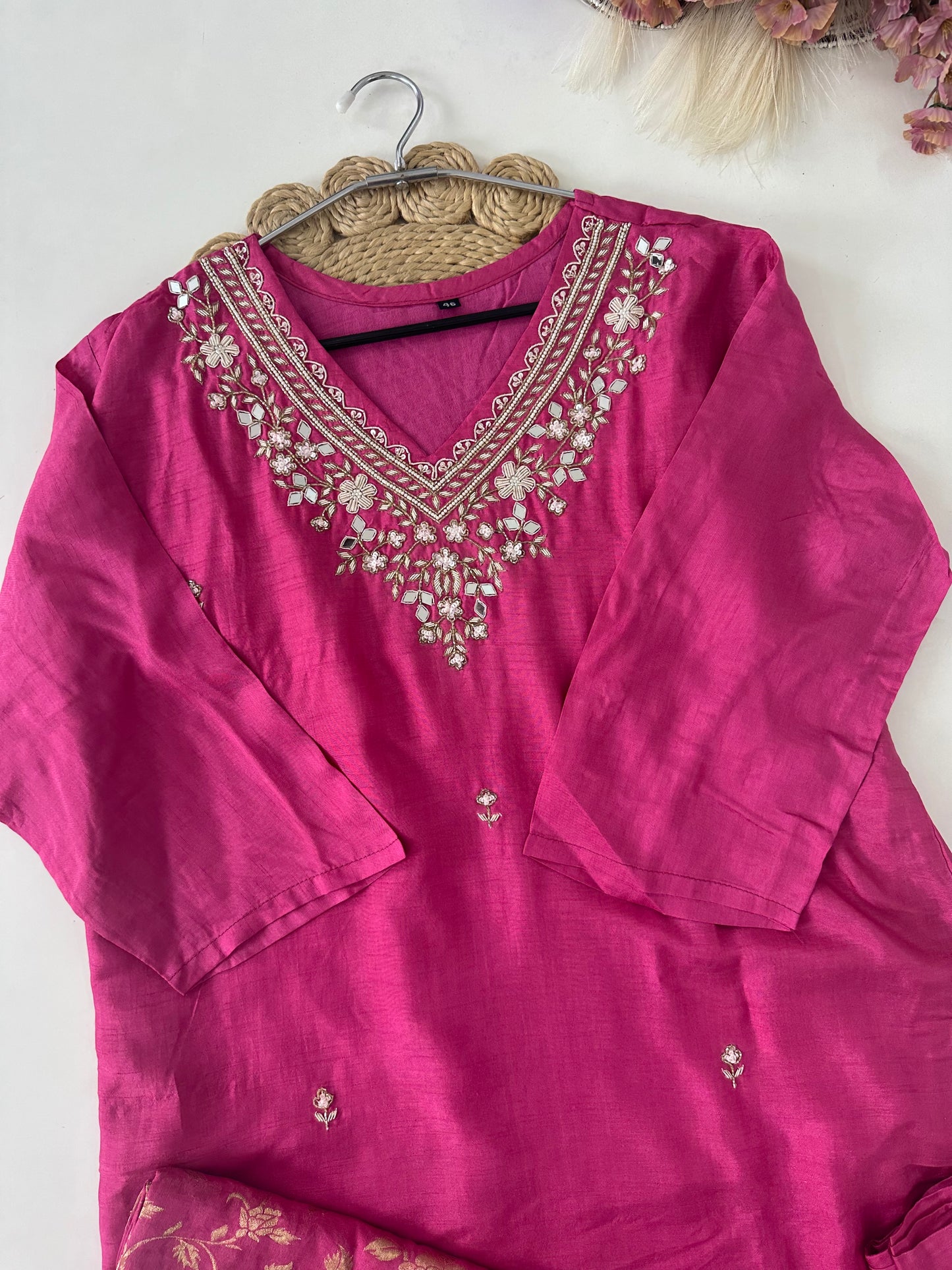 D232 - Dola silk straight kurti with pants and dupatta