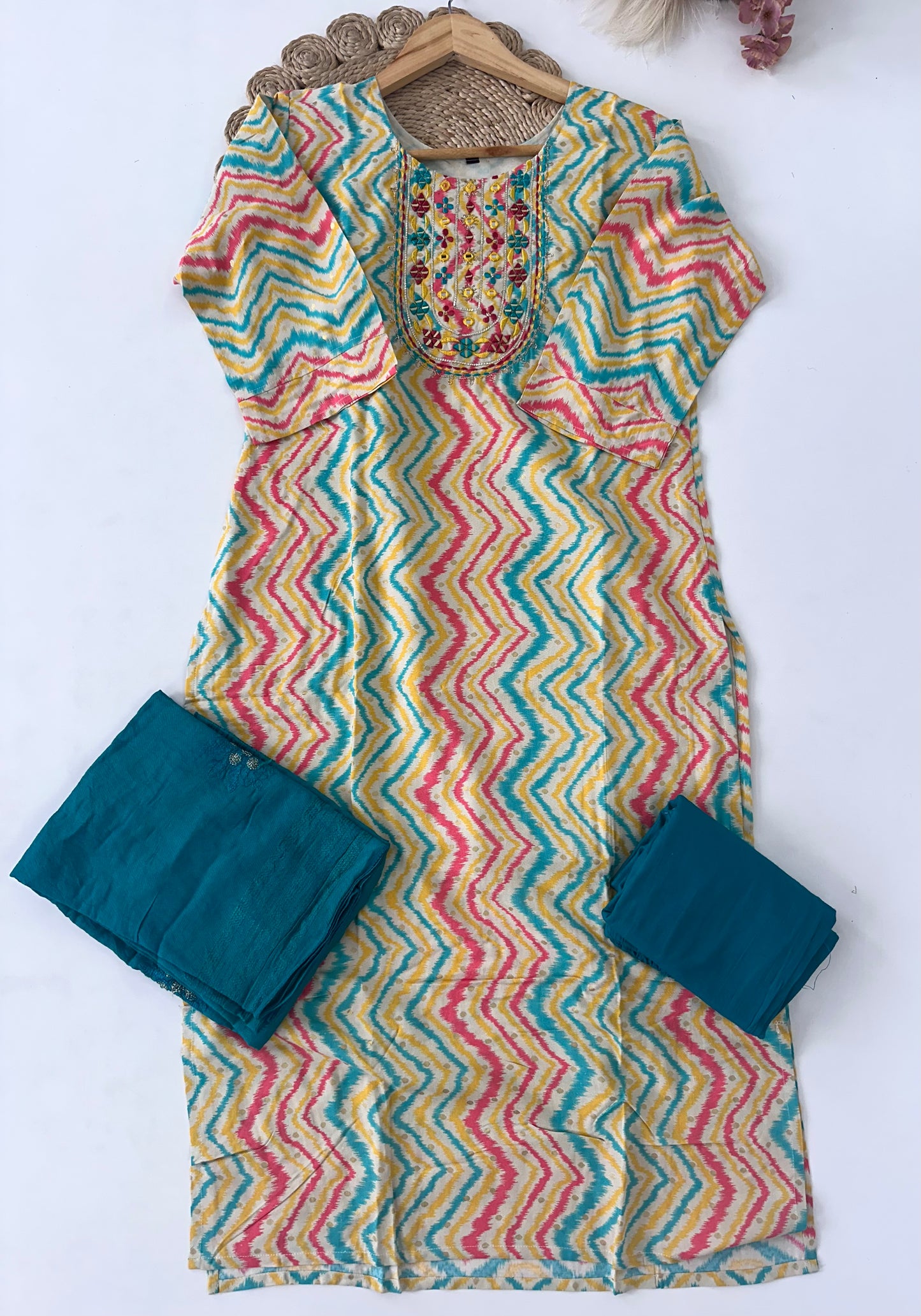 D234 - Roman silk straight kurti with pants and dupatta