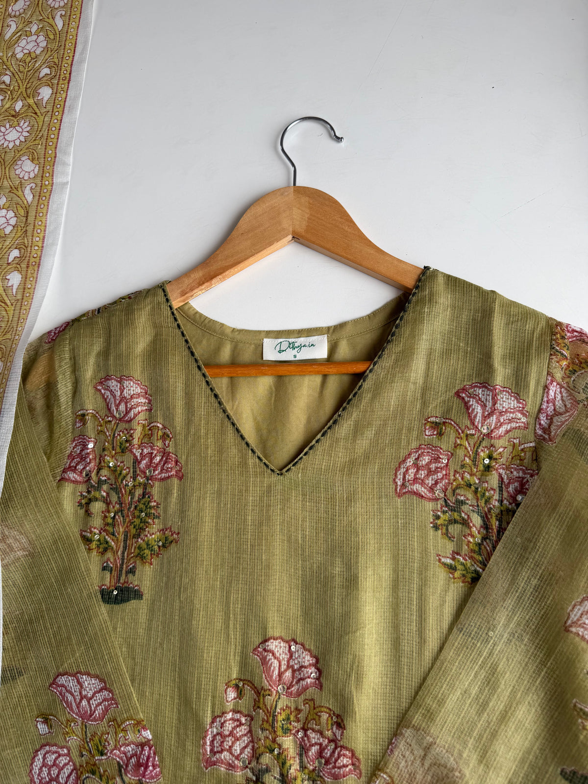 K601-Kota doriya embroidered straight Kurti with pants and dupatta