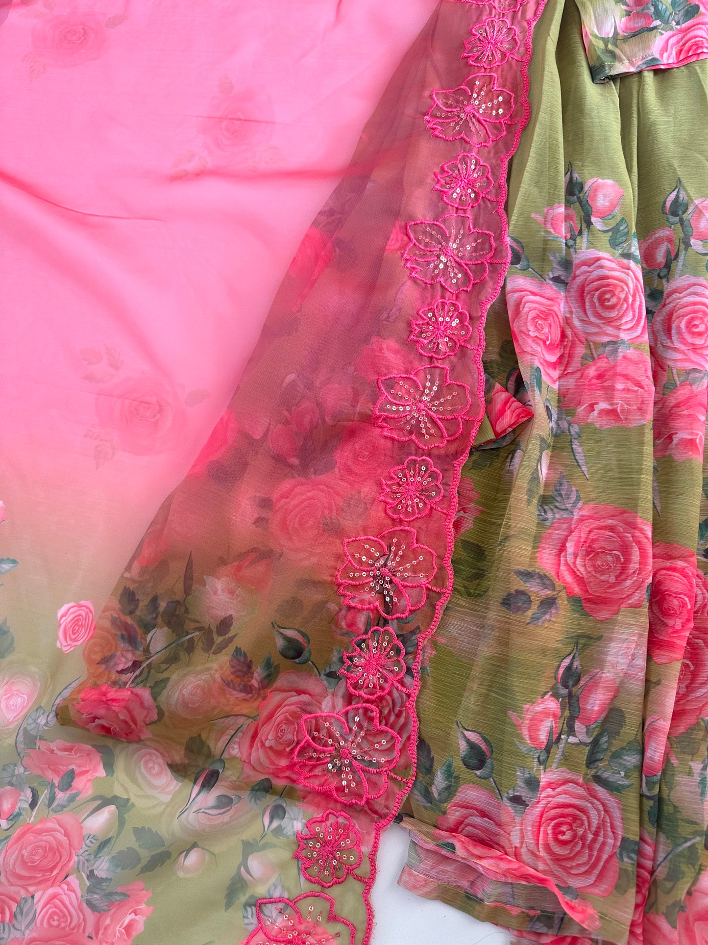K282 - Viscose organza Floral Anarkali with pants and dupatta