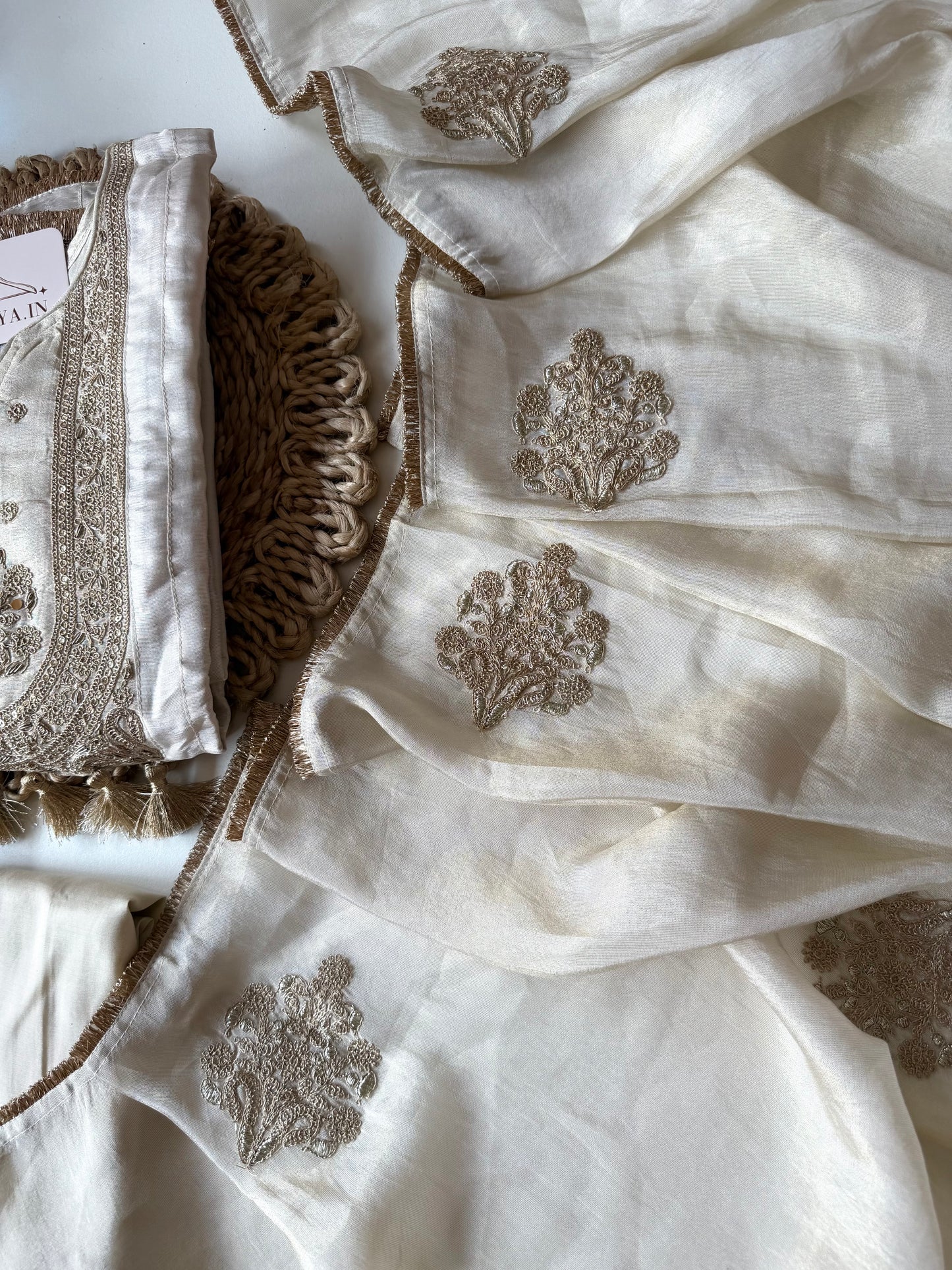 K229 - Tissue silk zari work Aline Kurti with pants and dupatta