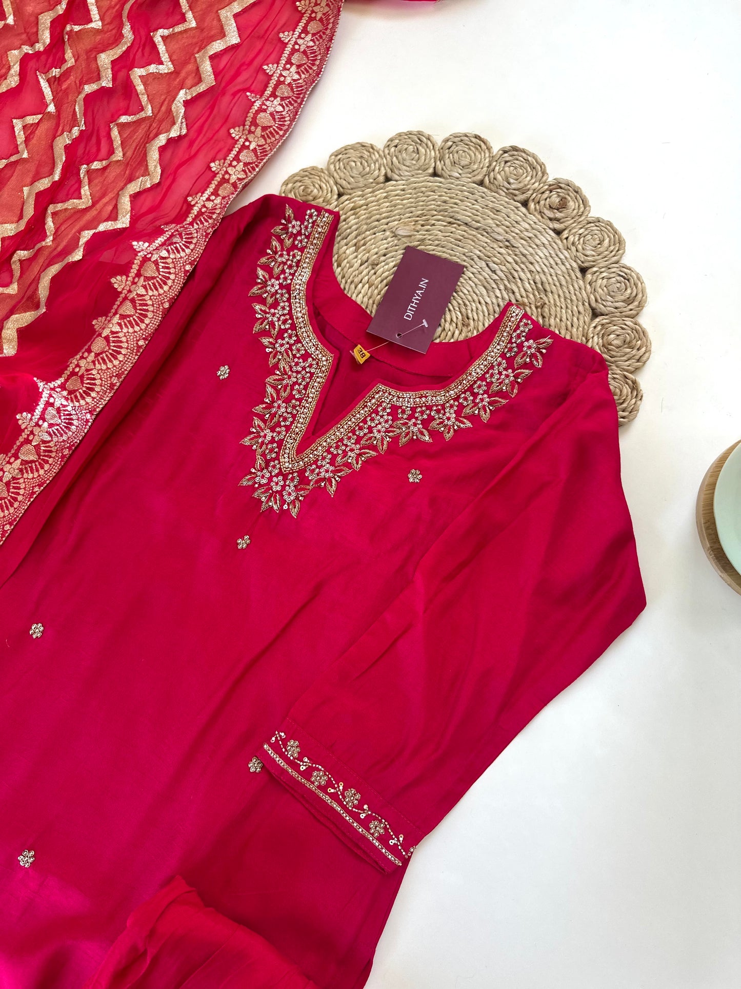 K035 - Russian silk kurti with pants and dupatta