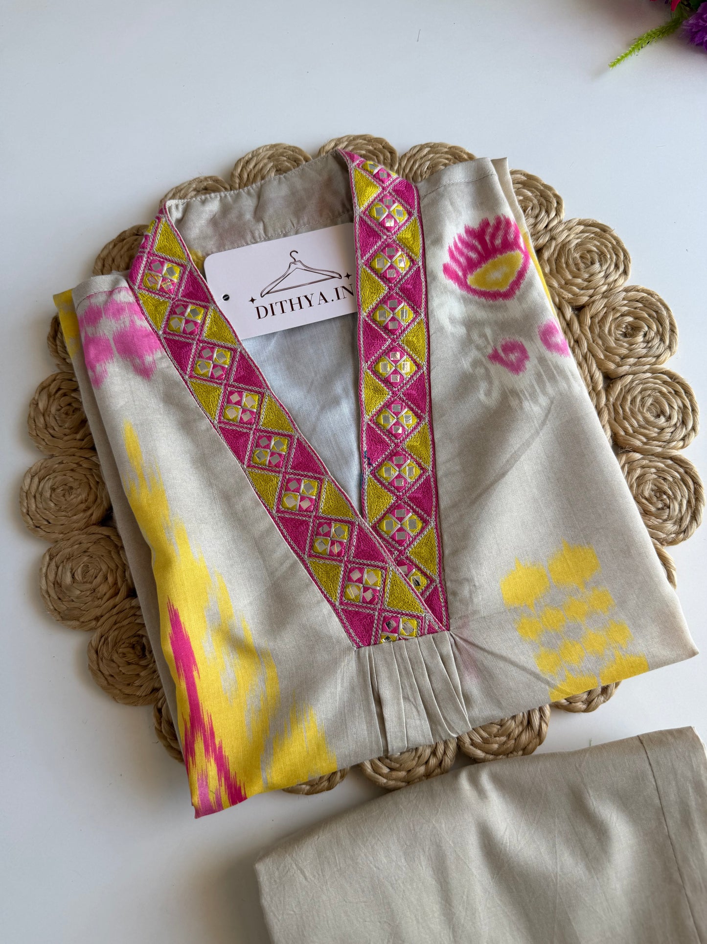 K239 - Mul cotton ikkat Aline Kurti with pants
