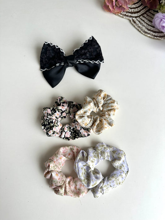 A037 - Combo - 1 bowclip & 4 Scrunchies
