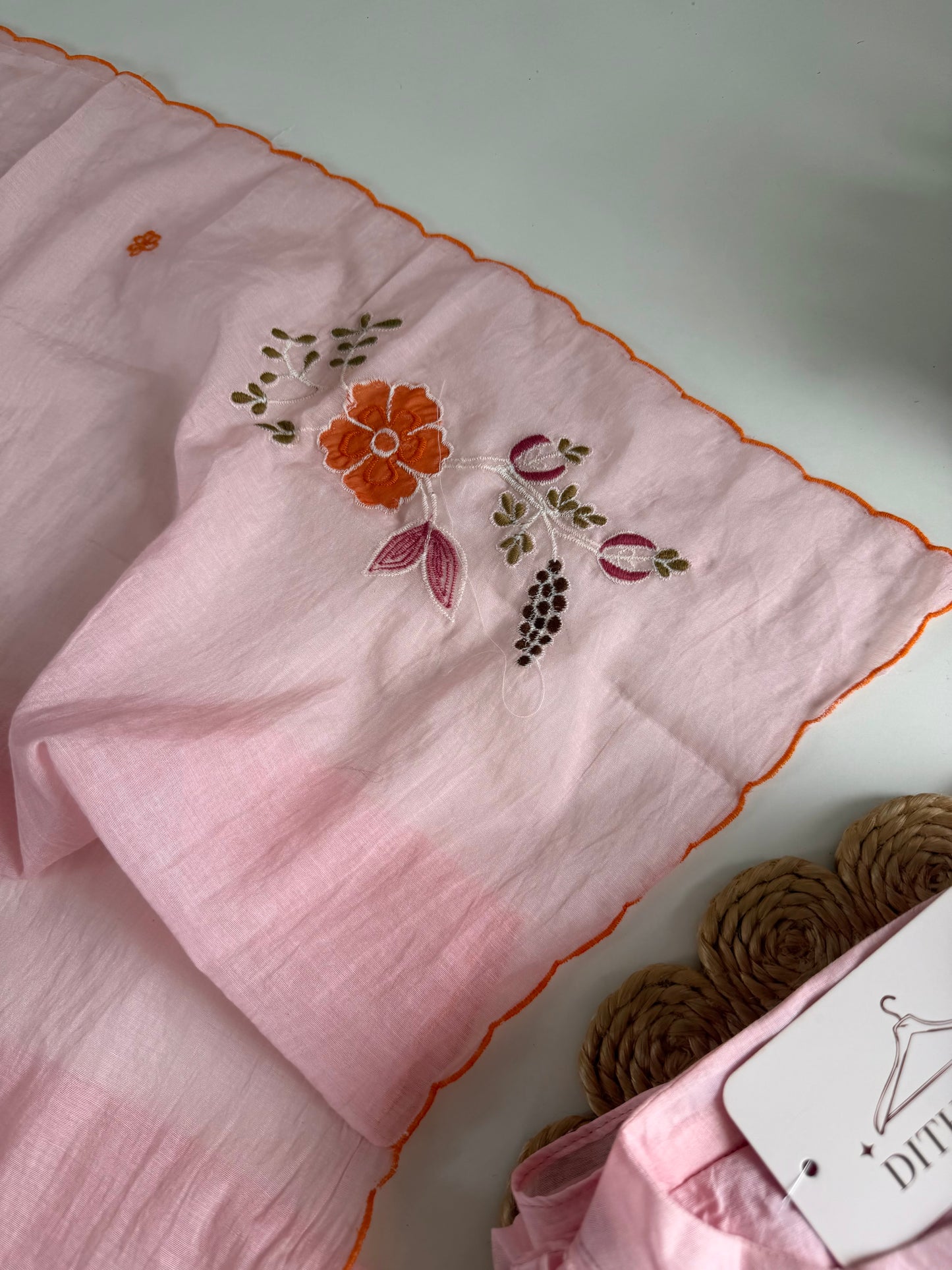 K703 - Mul chanderi embroidered Aline Kurti with pants and dupatta