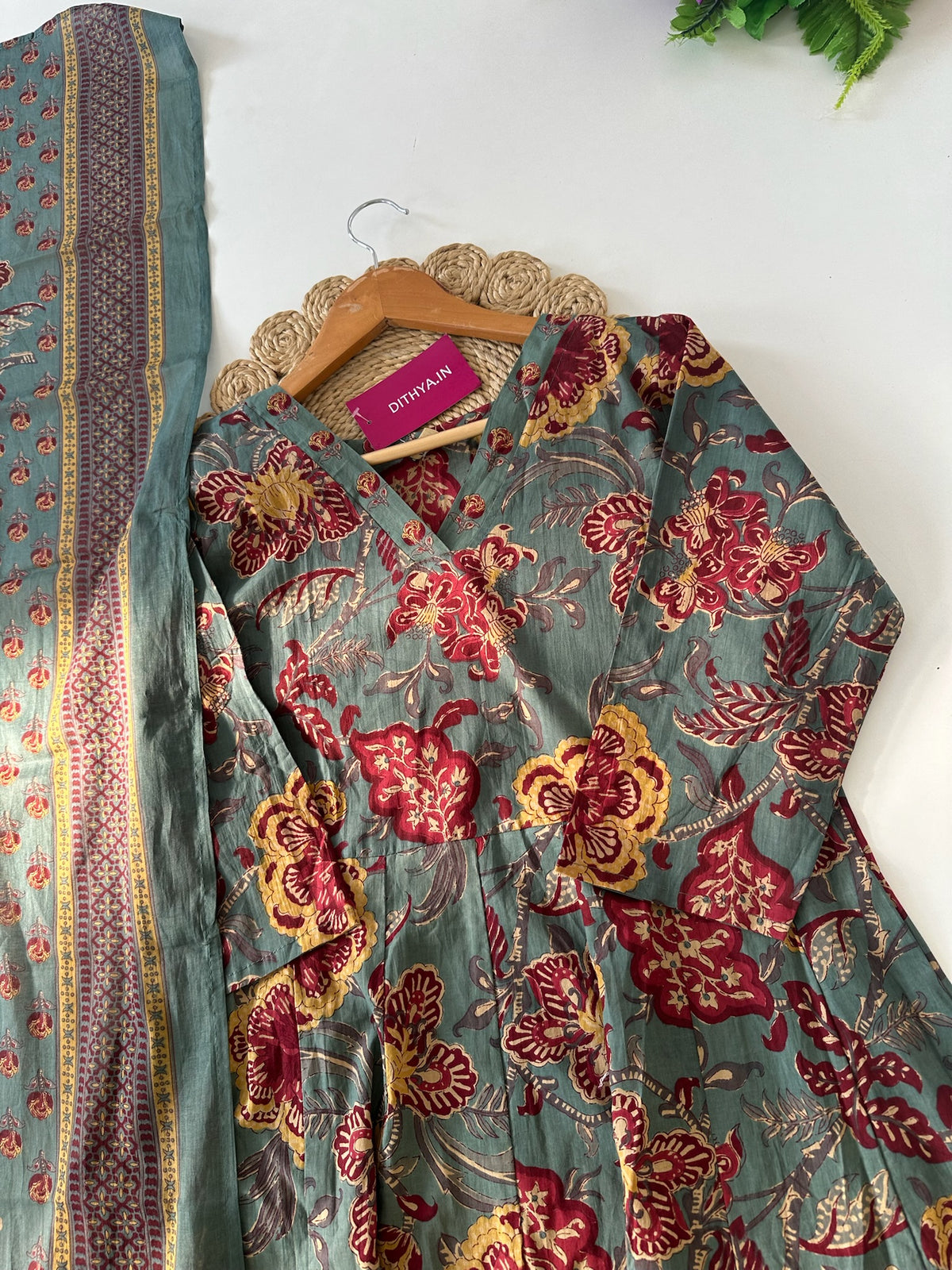 K170 - Mul cotton floral printed Anarkali with pants and dupatta