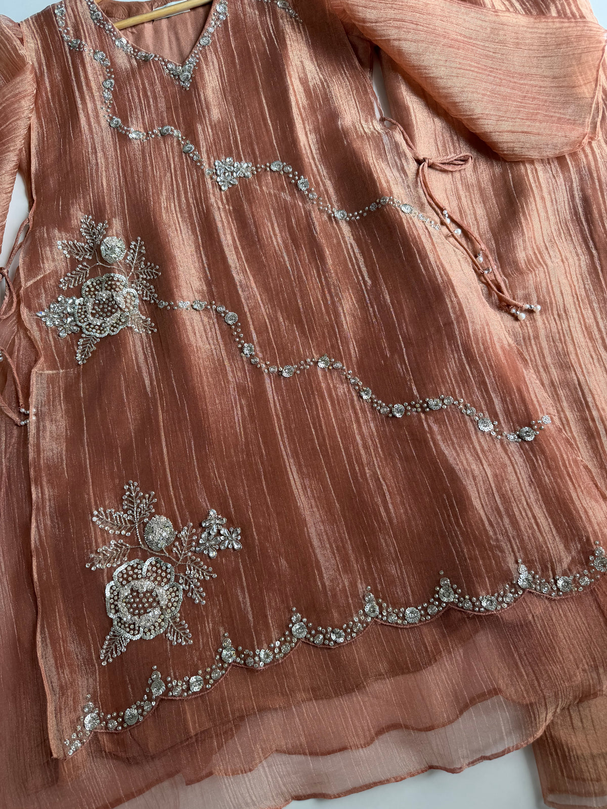 K617 - Crush tissue silk handwork coord set