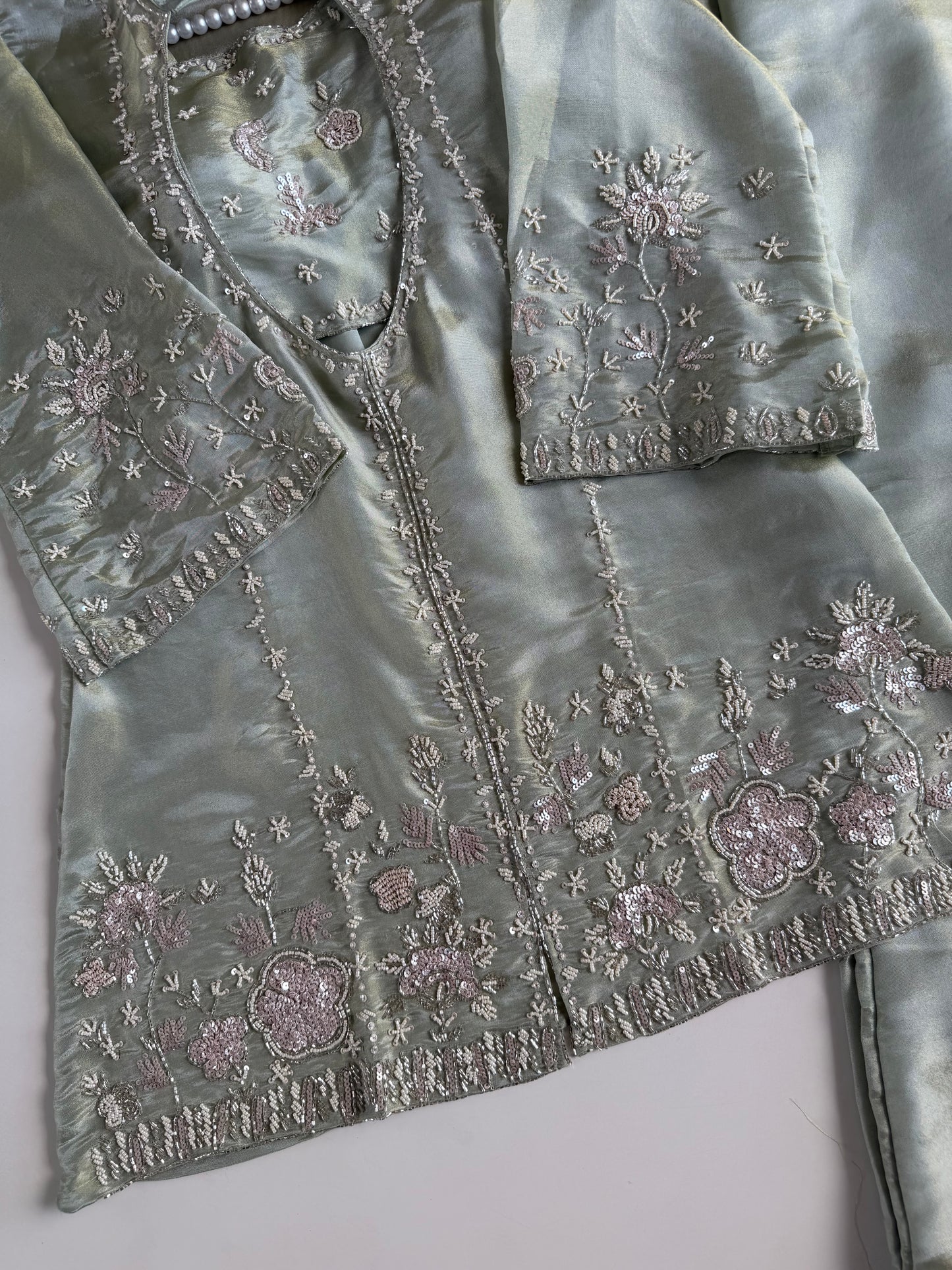 K140 - Tissue  silk handwork coord set (Inner and palazzo)