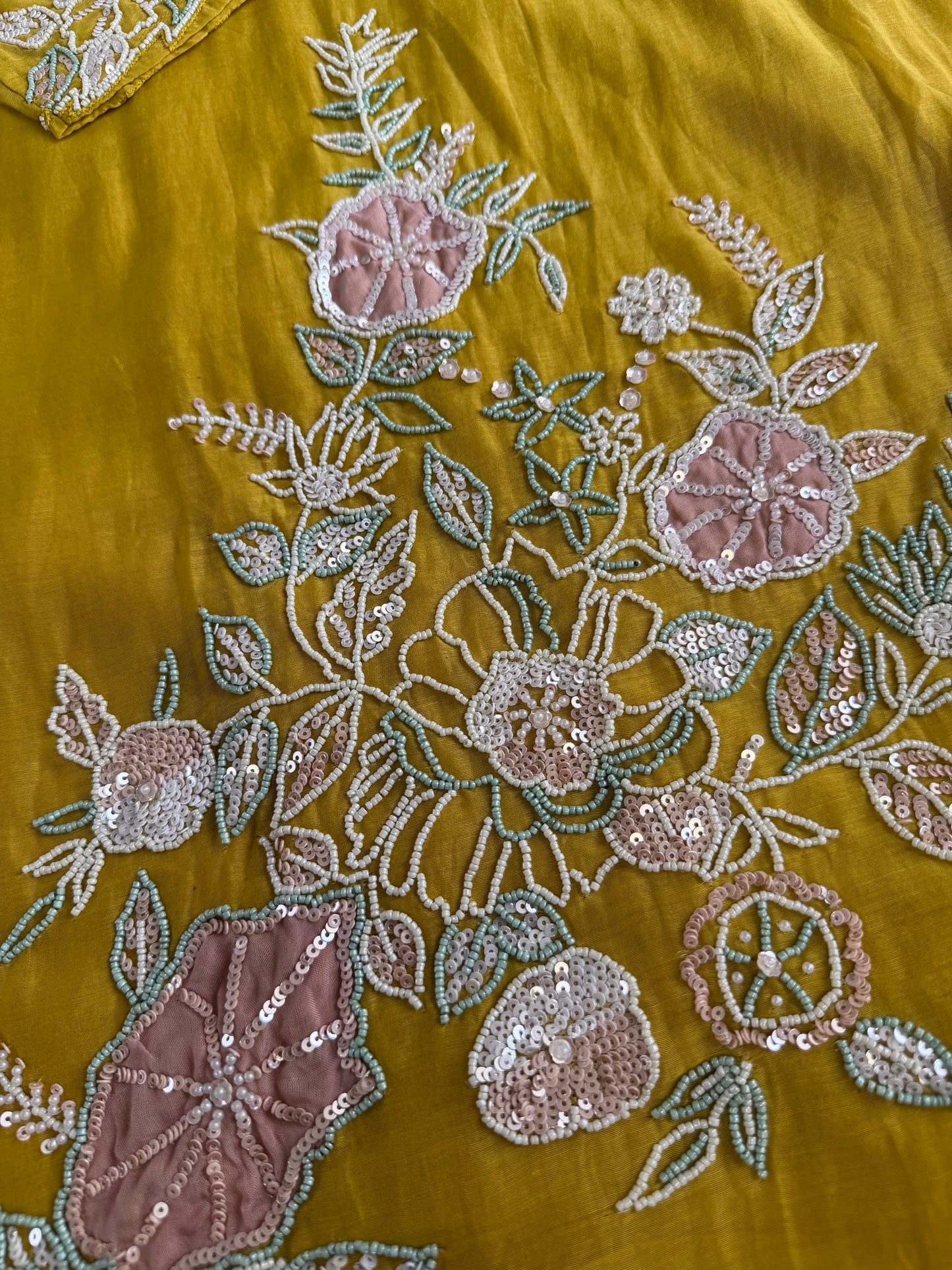 K466 - Mul chanderi handwork short Kurti with palazzo and dupatta