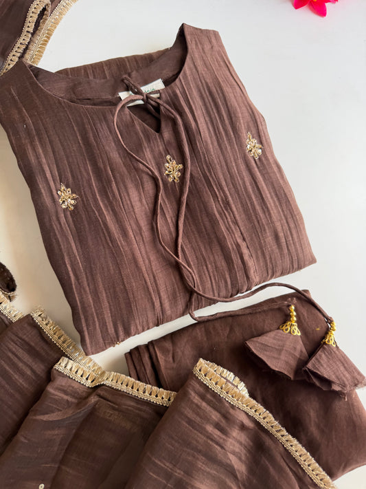 K600 - Mul chanderi handwork Anarkali with pants and dupatta