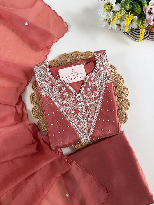 K110 - Tissue silk pearl work Anarkali with pants and dupatta