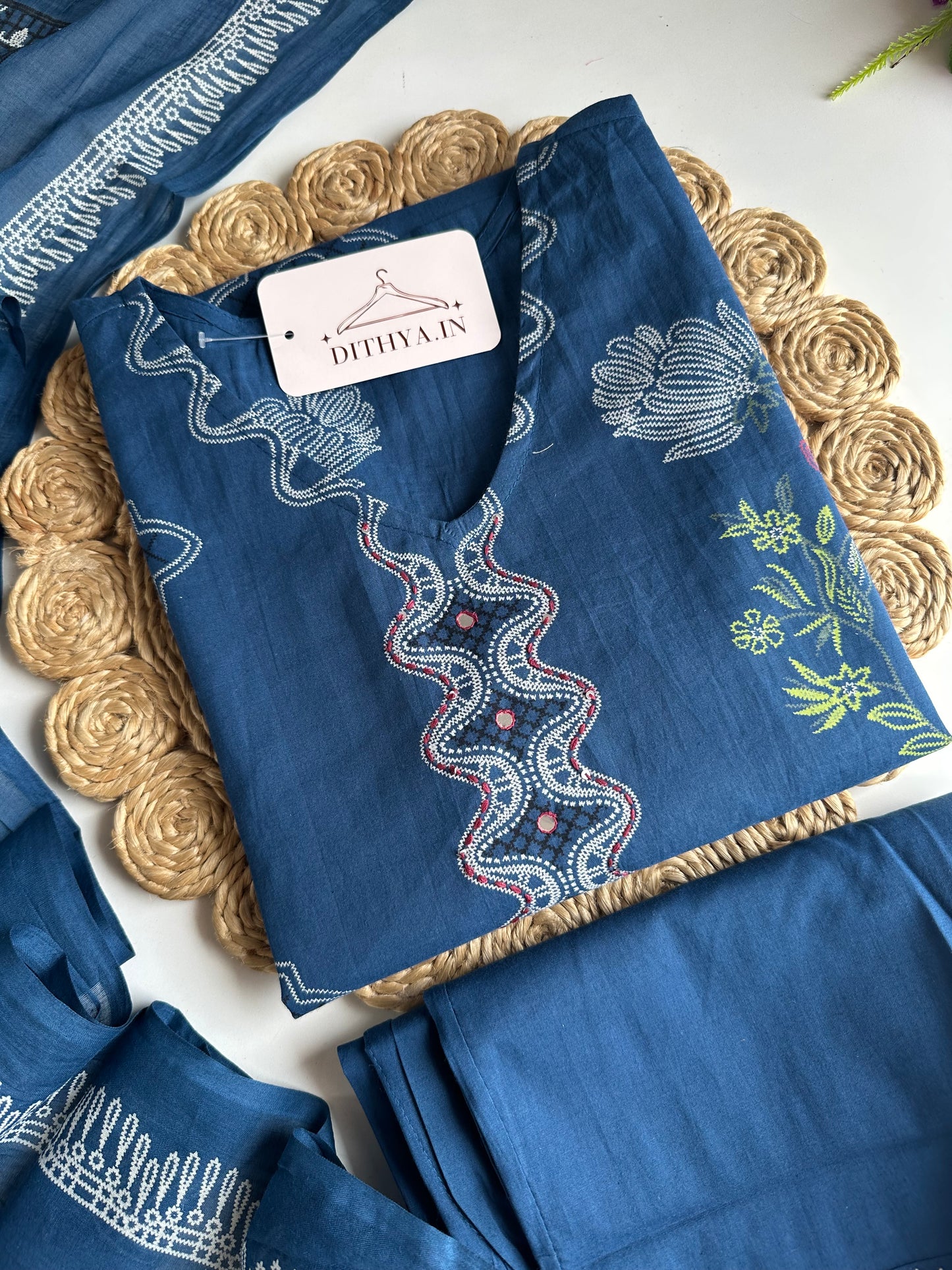 K418 - Mul cotton printed straight Kurti with pants and dupatta
