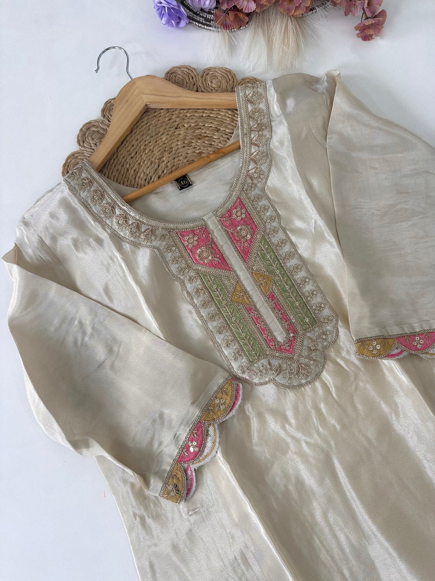 D244 - Tissue silk straight kurti with pants and dupatta