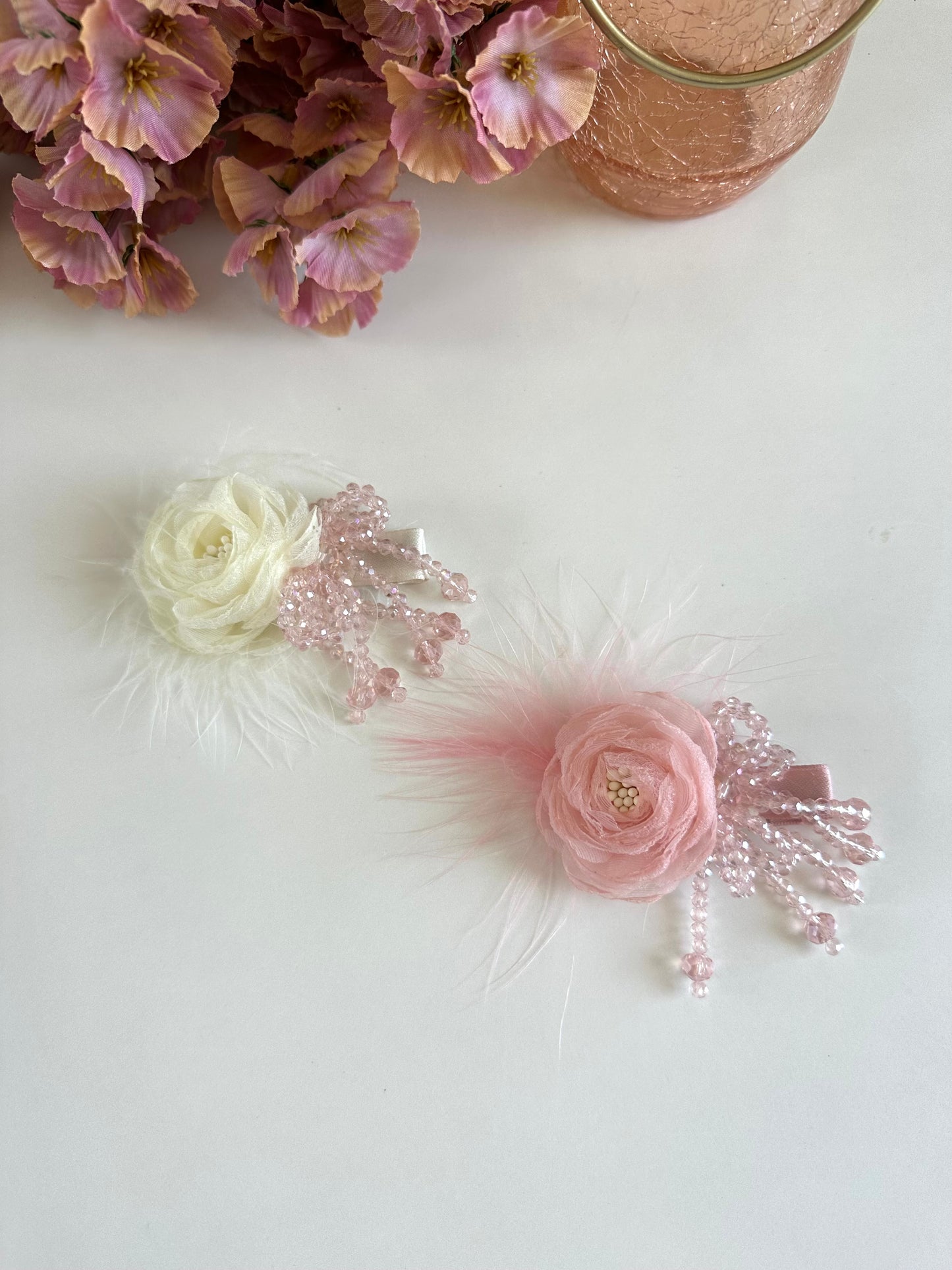 A014 - Fancy flower beaded hair clip (per piece)
