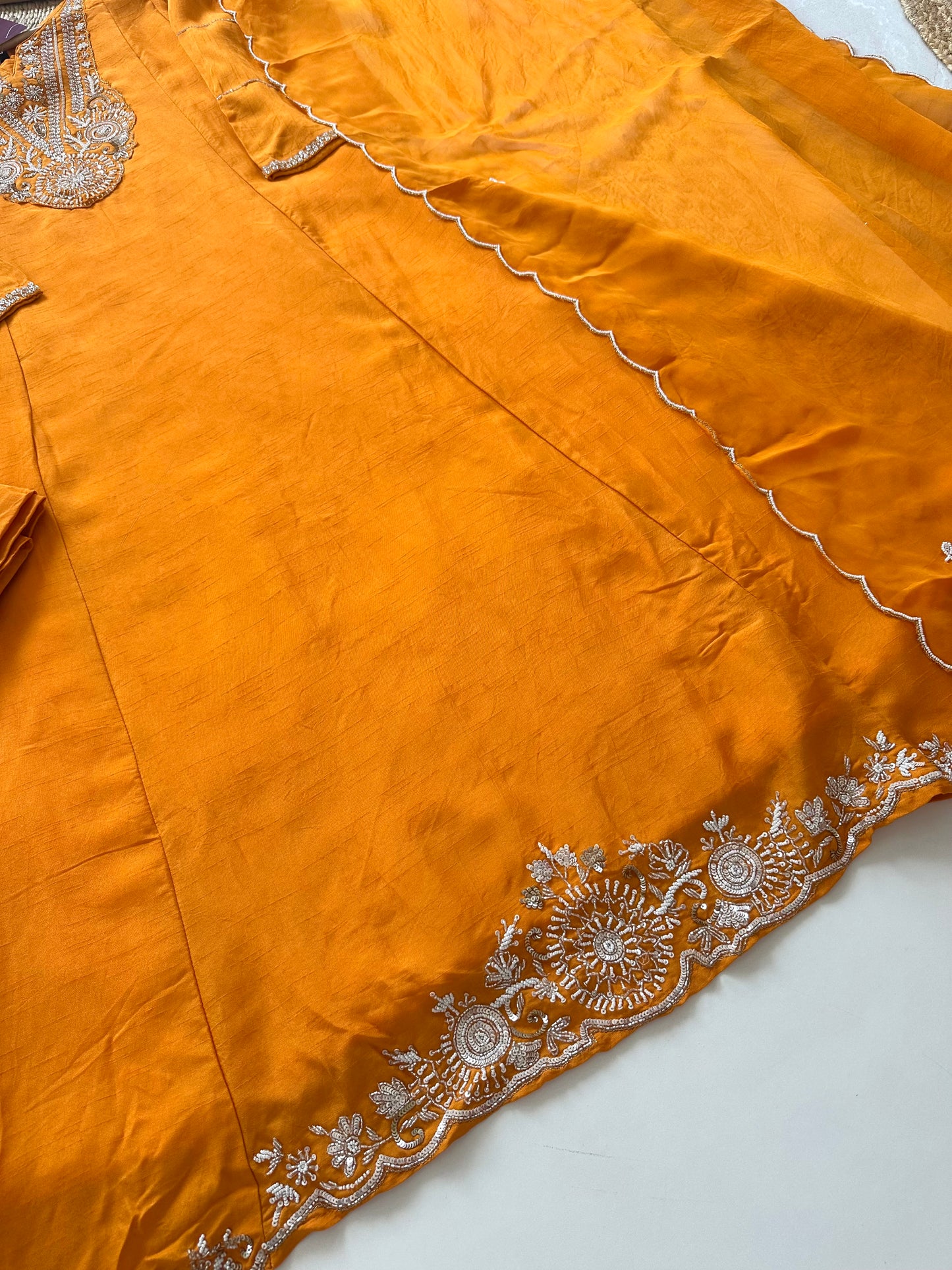 K097 - Russian silk handwork Anarkali with pants and dupatta.