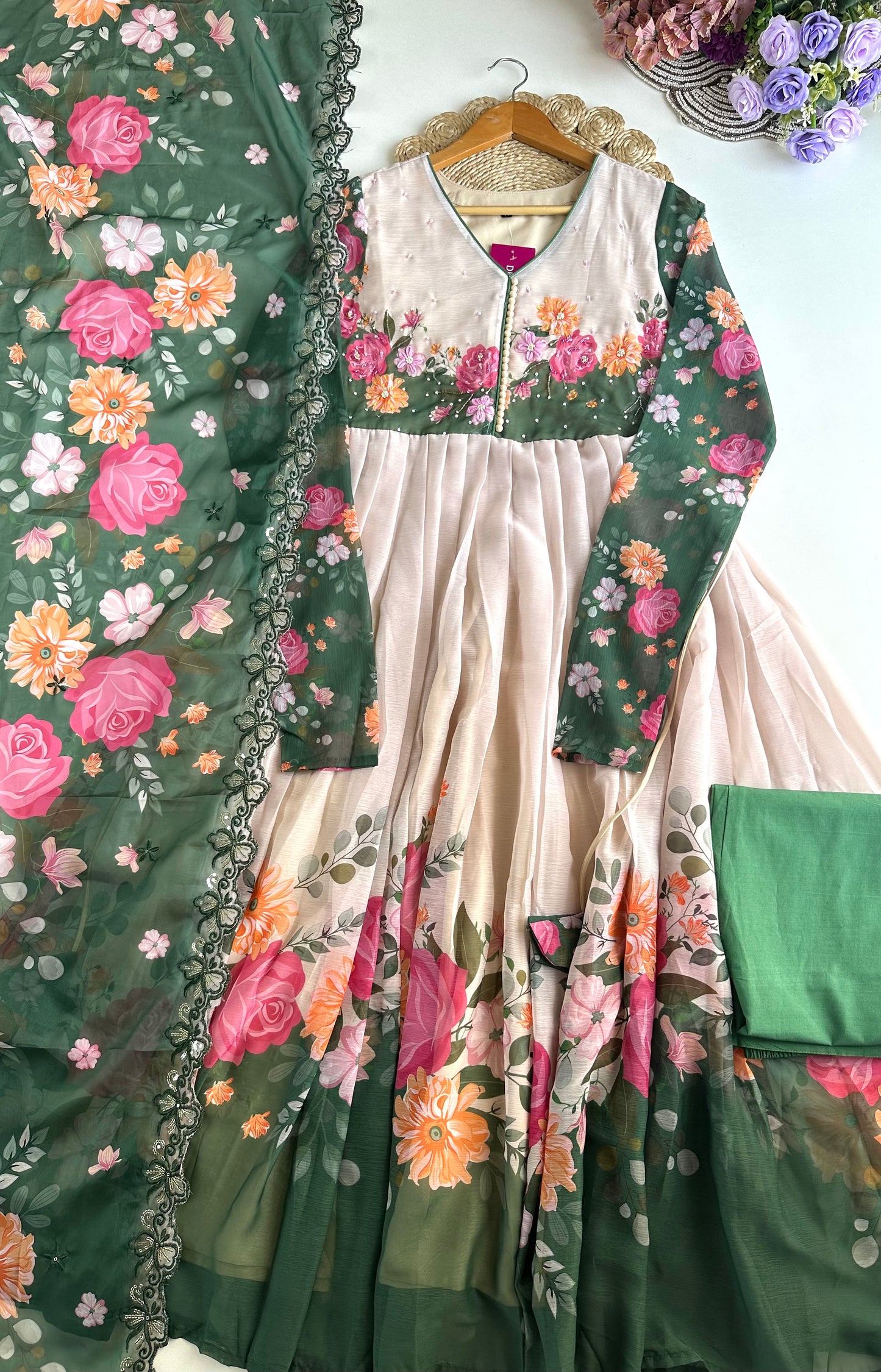 K288 - Georgette Floral Anarkali with pants and dupatta