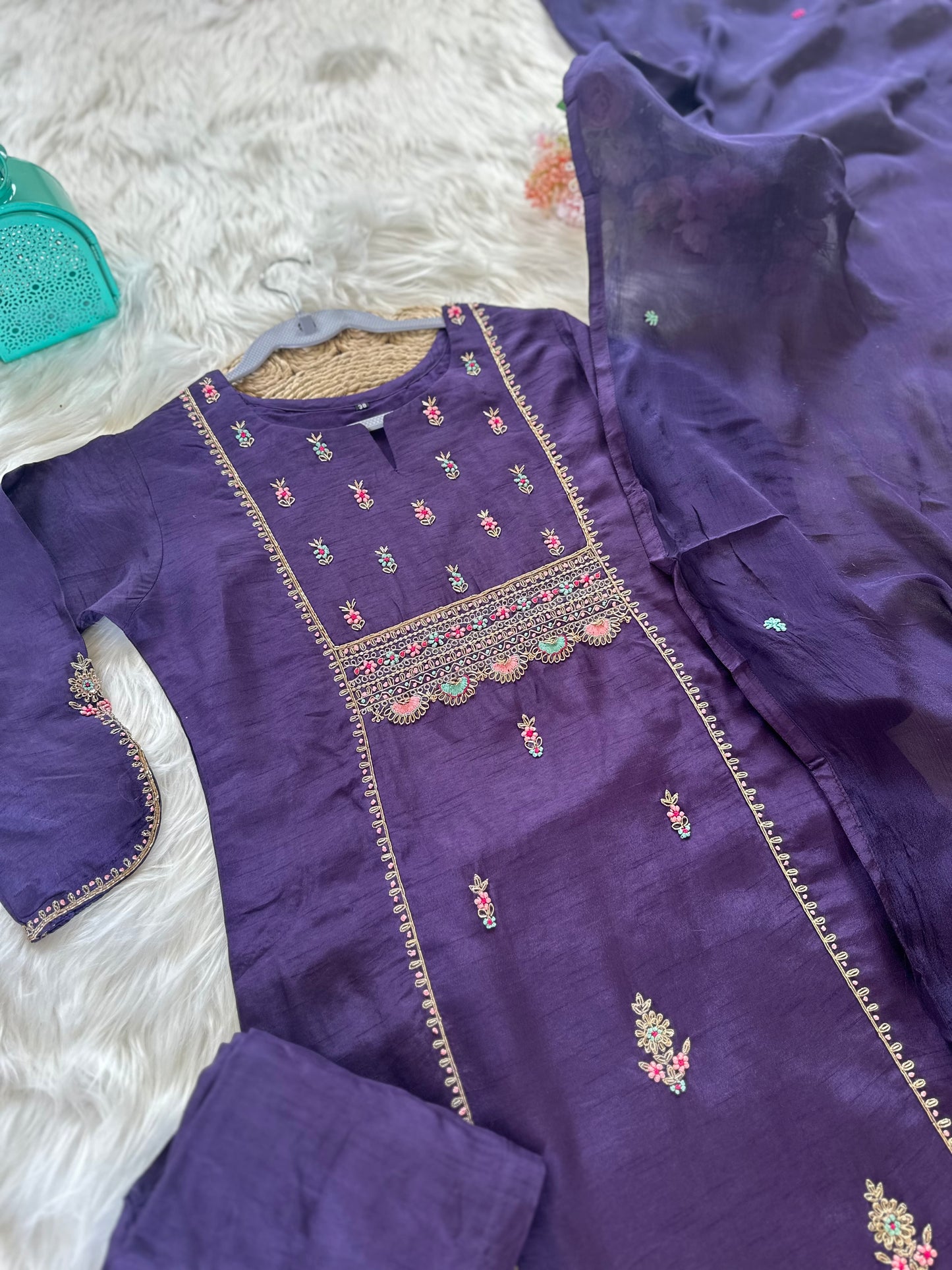 K033 - Russian silk kurti with pants and dupatta