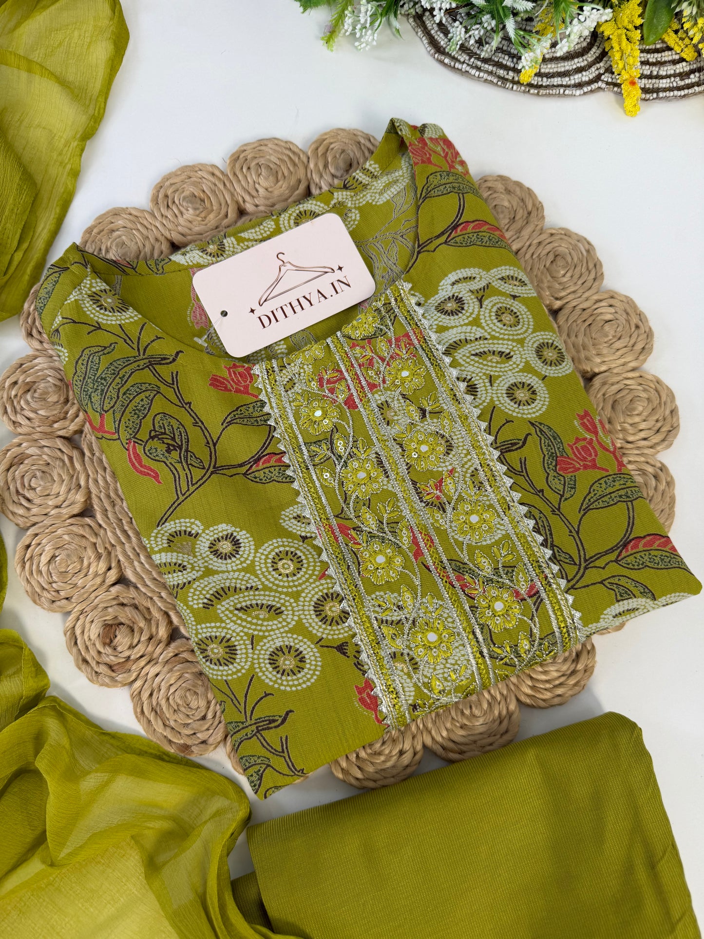 K541 - Roman silk embroidered straight Kurti with pants and dupatta