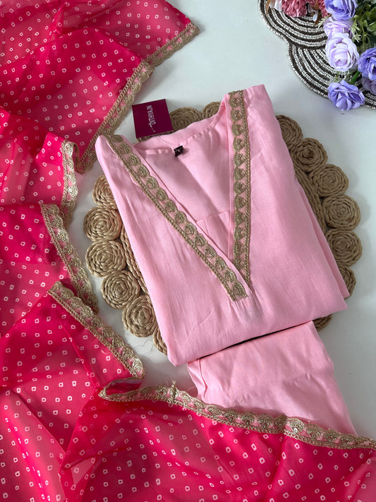 D046 -Roman silk straight kurti with pants and dupatta