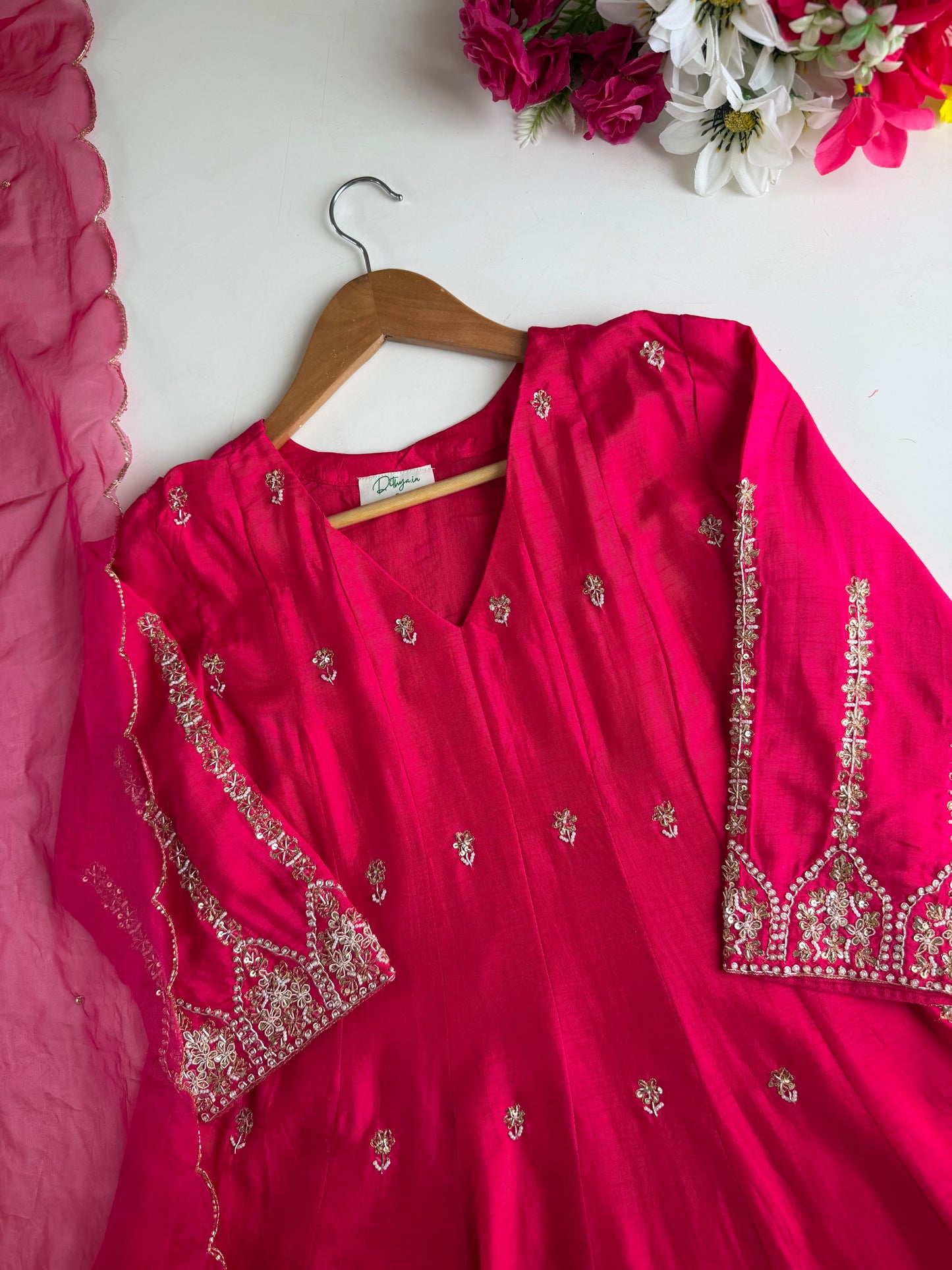 K180 - Russian silk handwork Anarkali with pants and dupatta