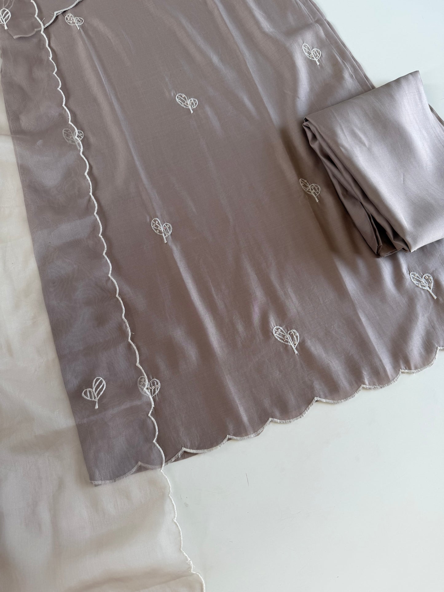 K639 - Roman silk appliqué work straight Kurti with pants and dupatta