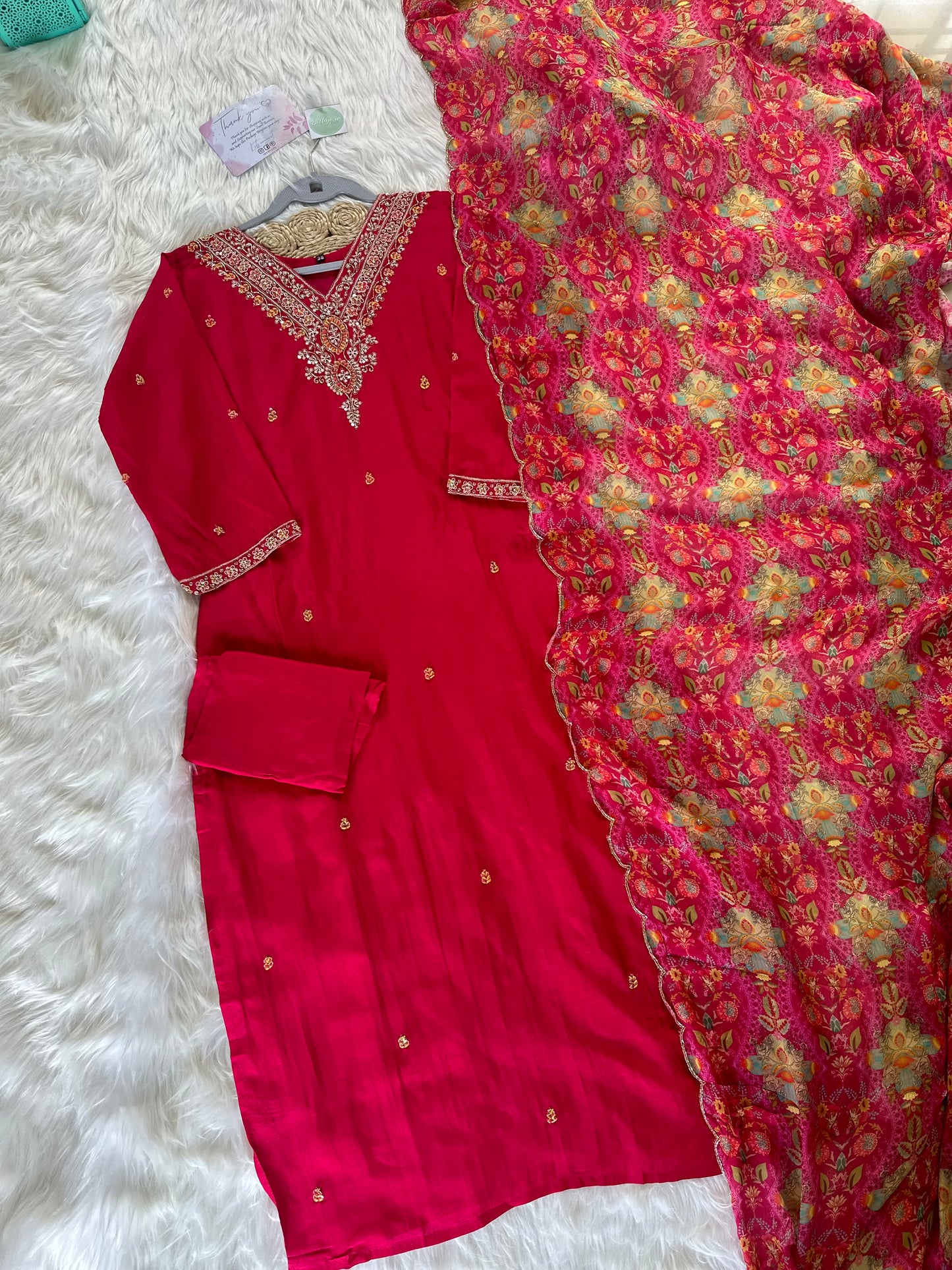 K152 - Russian silk kurti with pants and dupatta