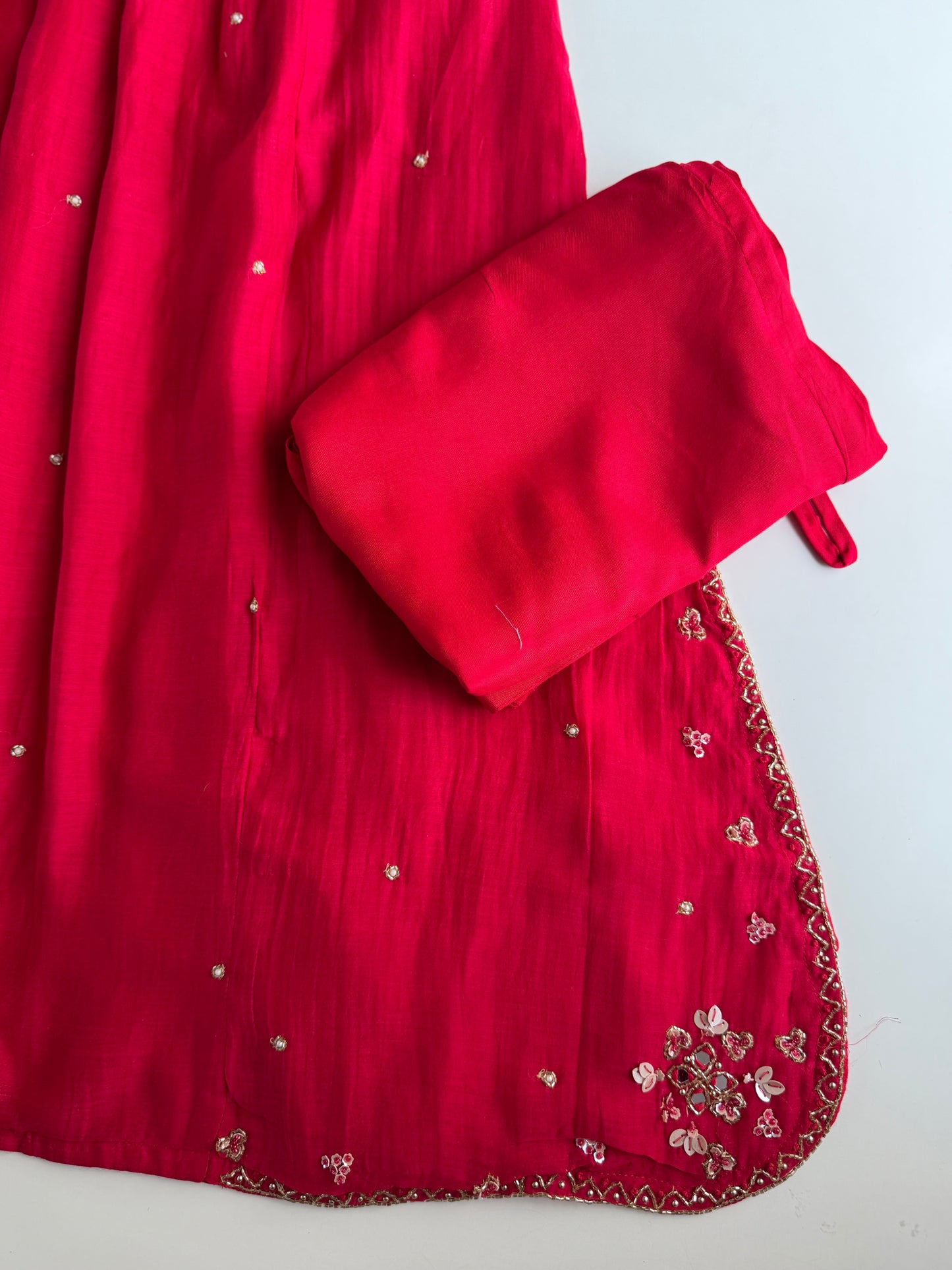 K229 - Mul chanderi handwork aline Kurti with pants and dupatta
