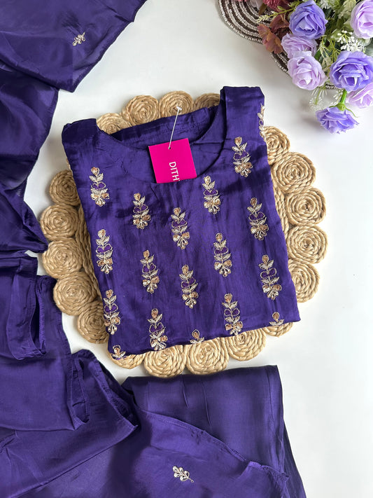 K288 - Russian silk handwork straight Kurti with pants and dupatta